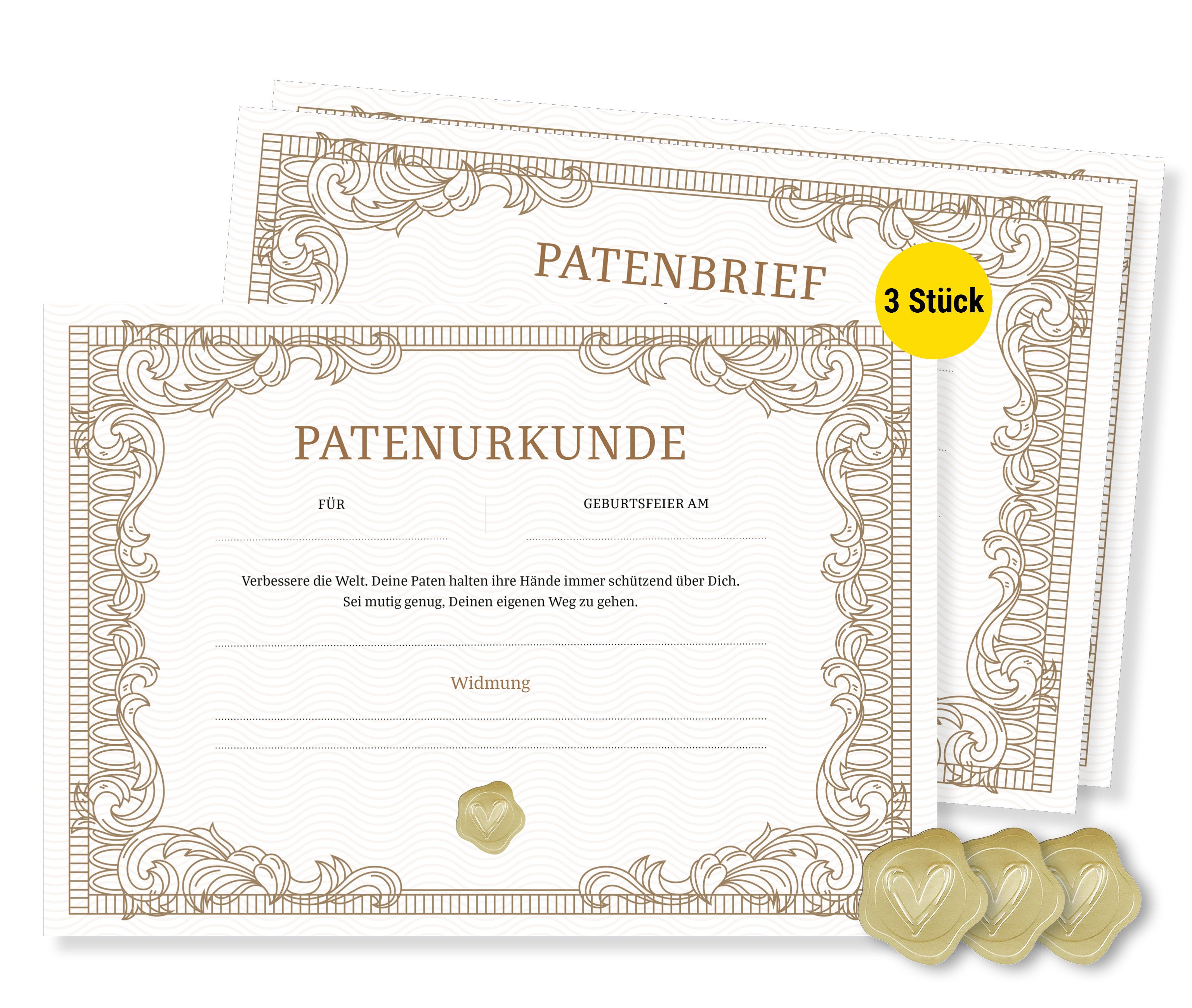 Frank Paperman Taufkarte Patenbrief Taufpaten, Urkunden Set, Goldsiegel, Patenkind klassisch, Paten, 100 % Recyclingpapier, Erinnerung Taufe, Geschenk Geburt