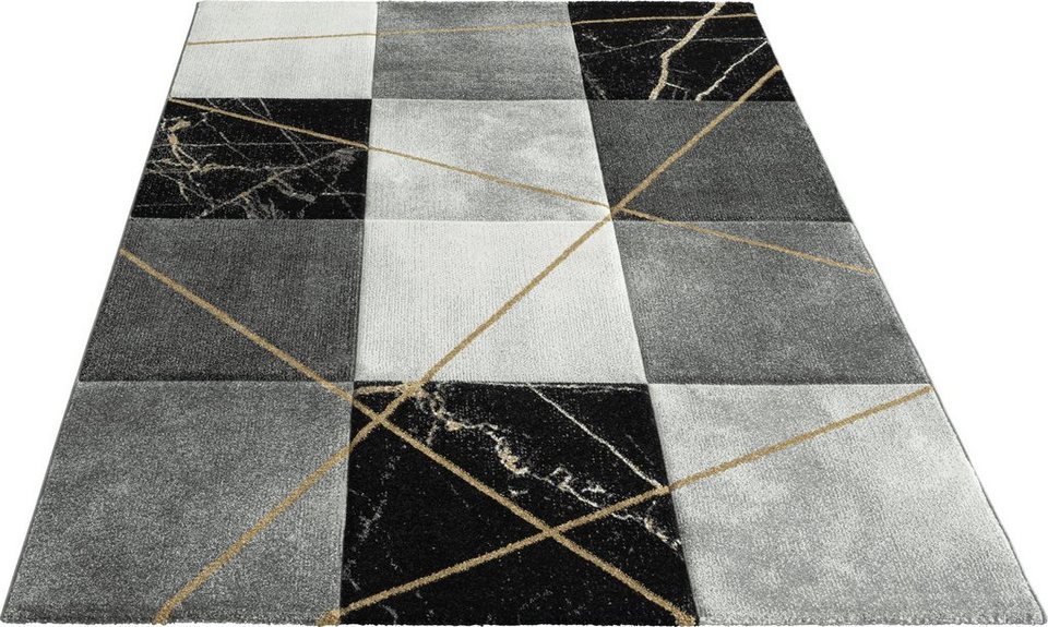 Teppich Odessa, DELAVITA, rechteckig, Höhe: 13 mm, angenehm weich, Karo- Design, mit Hoch-Tief-Effekt