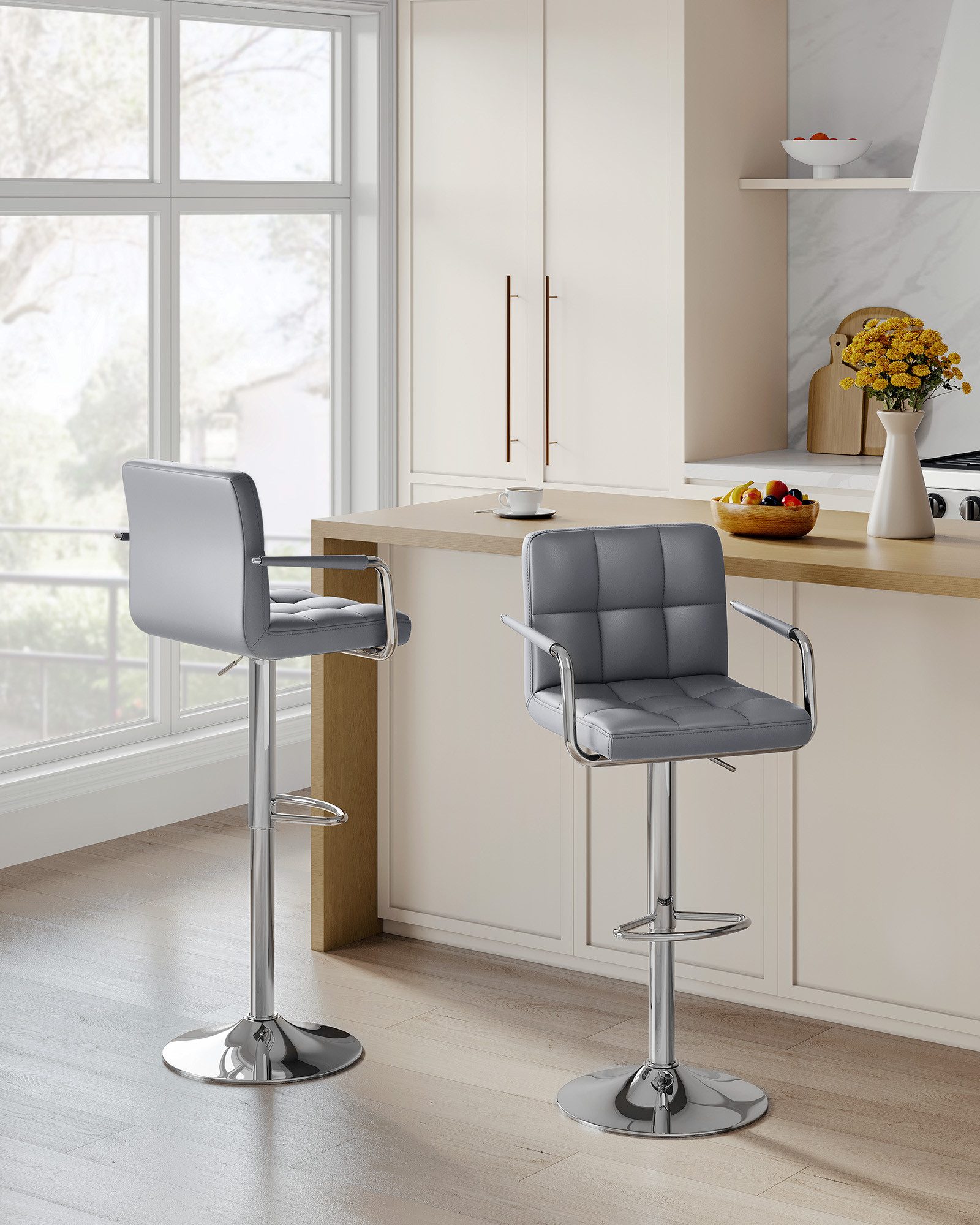 2er Set CLP Barhocker Braga – Kunstleder, Drehbar, Höhenverstellbar, Mit Lehne
