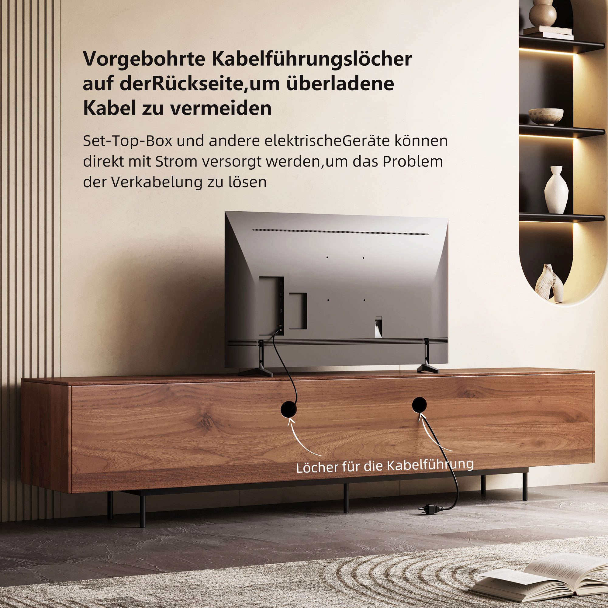 oleyluckidea TV-Schrank Moderner TV-board 75 Zoll, TV Lowboard mit Stauraum, Nussbaum Breite 180/240 cm – Bild 4 von 5