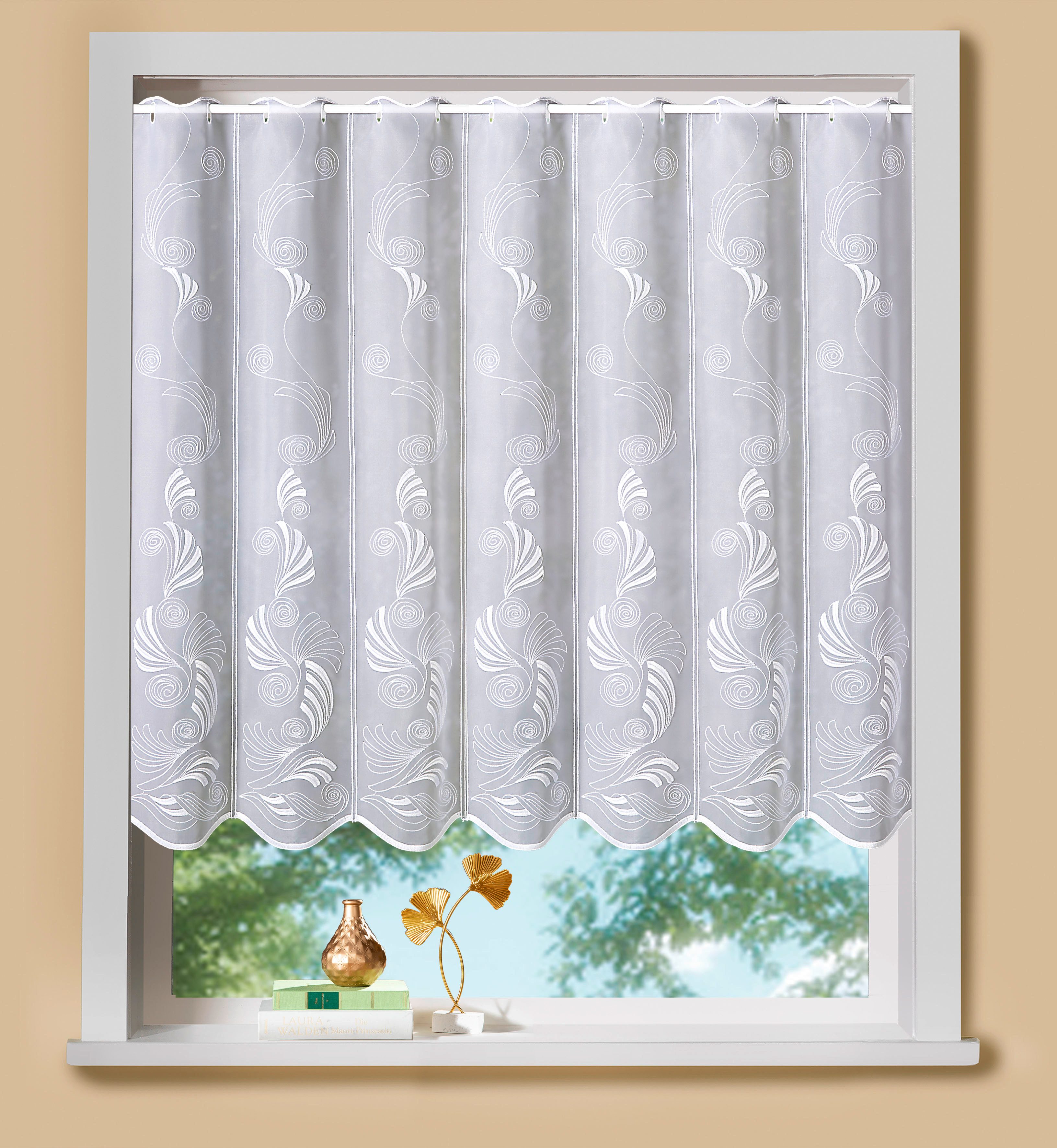 Stickereien Plauen Scheibengardine Scheibengardine Modena (1 St), Stangendurchzug, Polyester, echte Plauener Stickerei
