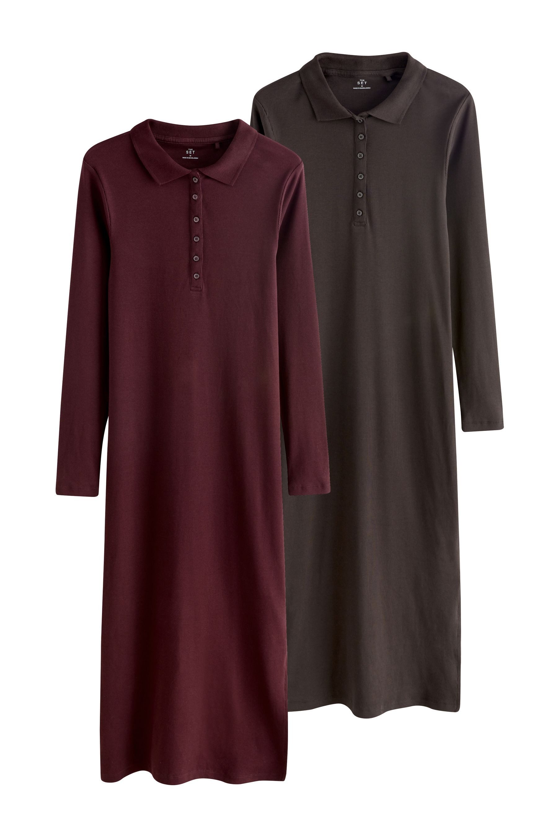 The Set Maxikleid The Set Geripptes Maxikleid mit Kragen, 2er-Pack (2-tlg) günstig online kaufen