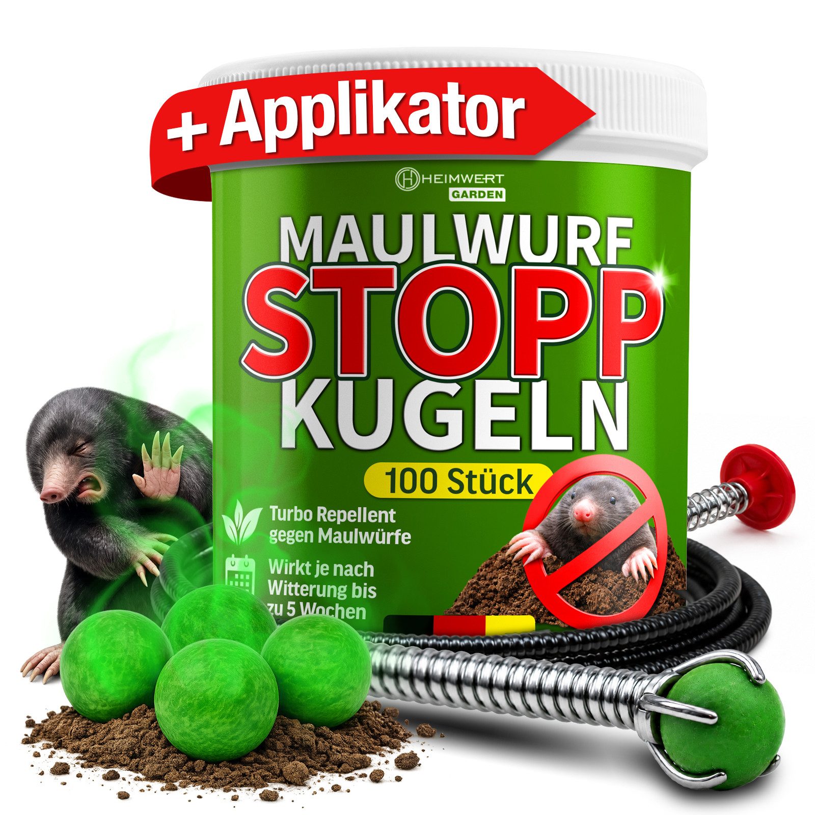 HEIMWERT Vergrämungsmittel Heimwert Maulwurfkugeln, 100 Stück, 2-St., Vorteilspackung, Giftfrei, geräuschlos, Langzeitwirkung bis zu 85 Tage, Made in Germany