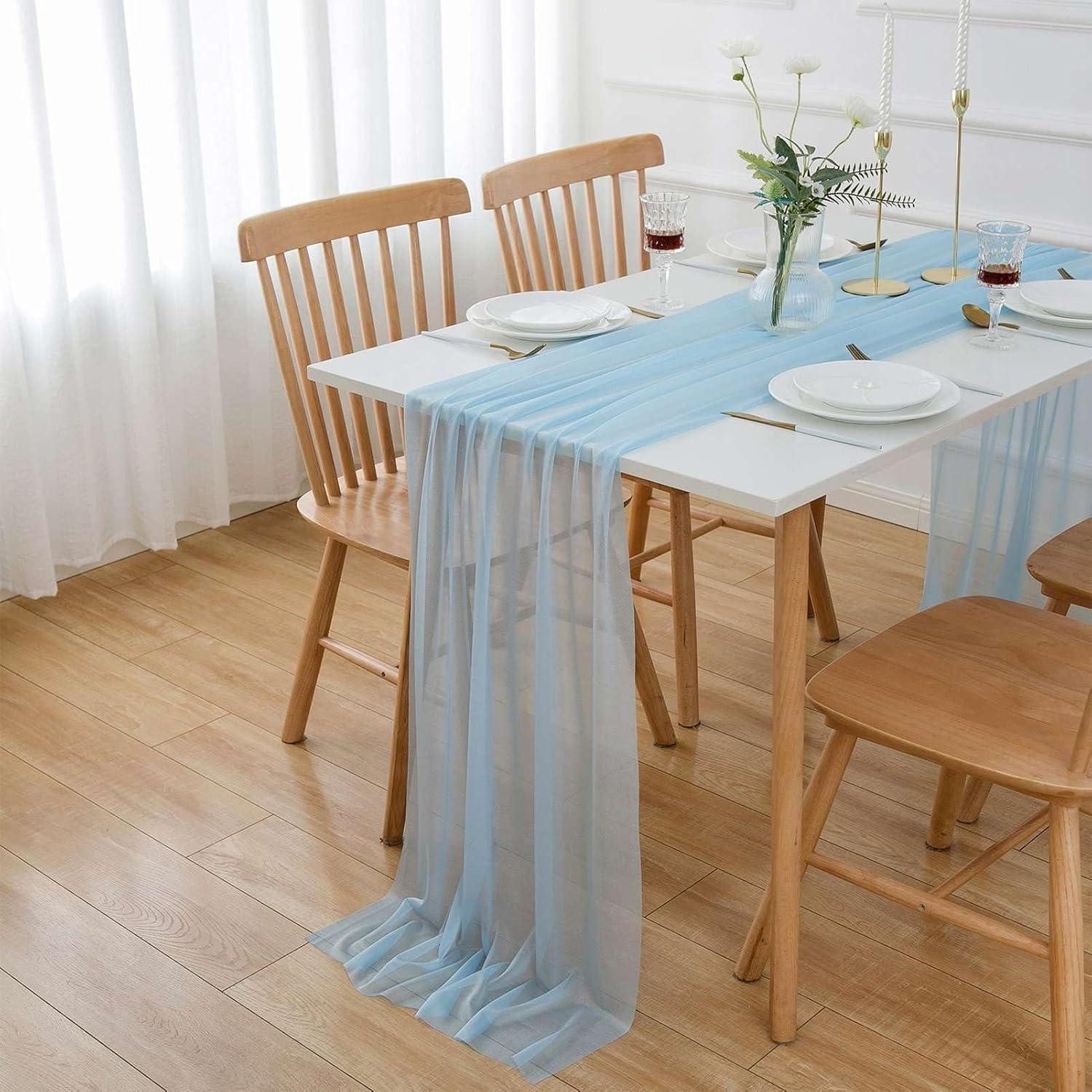 LuxusKollektion Tischläufer Tischläufer Chiffon Tüll Blau 300x70cm Hochzeit Himmelblau 70 x 300 cm