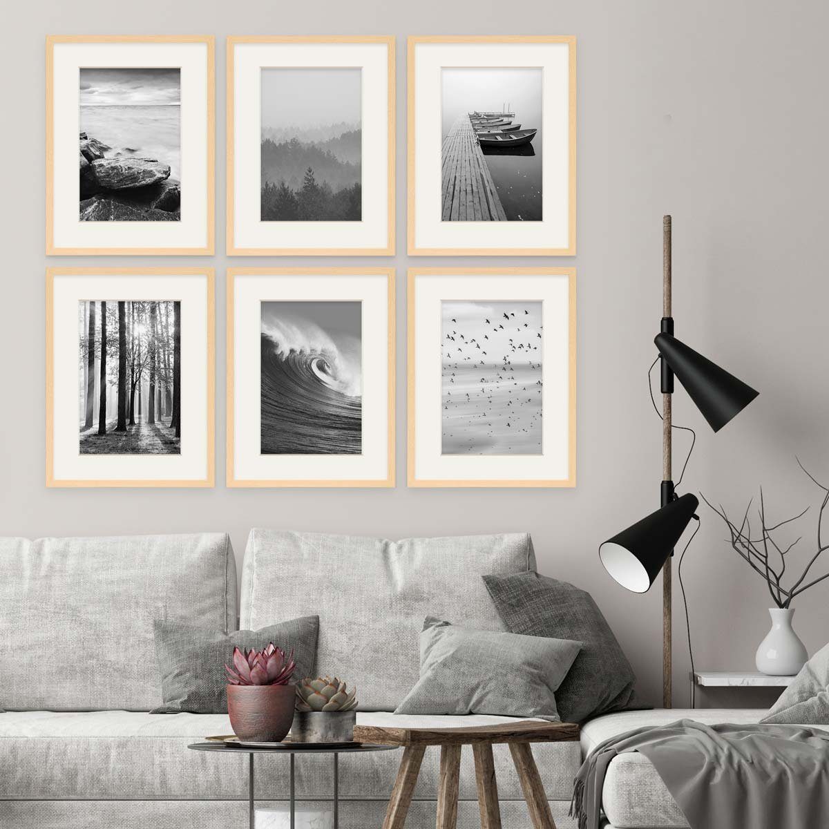 30x40 Bilderrahmen mit Natur 6er PHOTOLINI Schmal Passepartout Set Modern cm