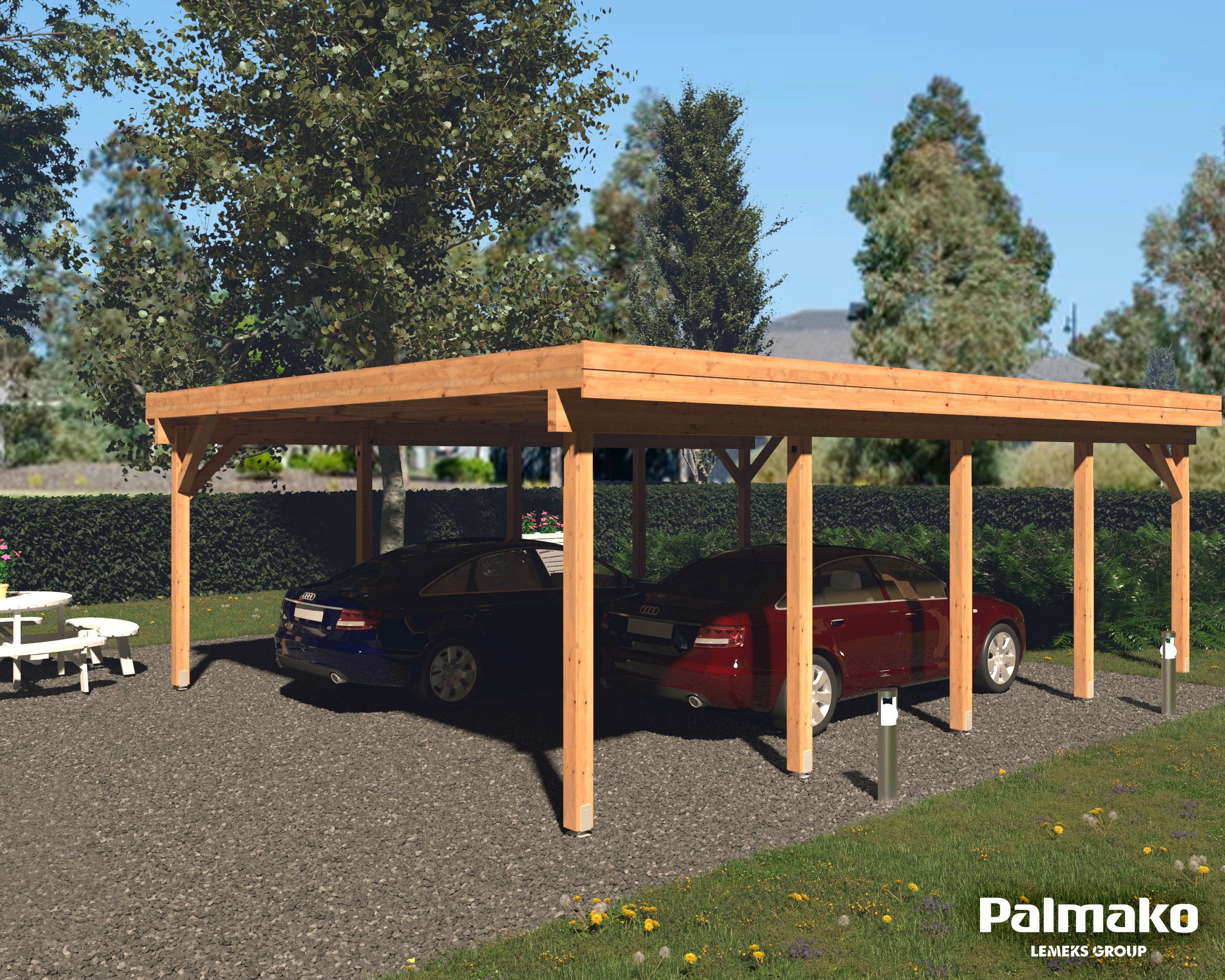 Palmako Doppelcarport Karl, BxT: 600x762 cm, Ohne Dacheindeckung