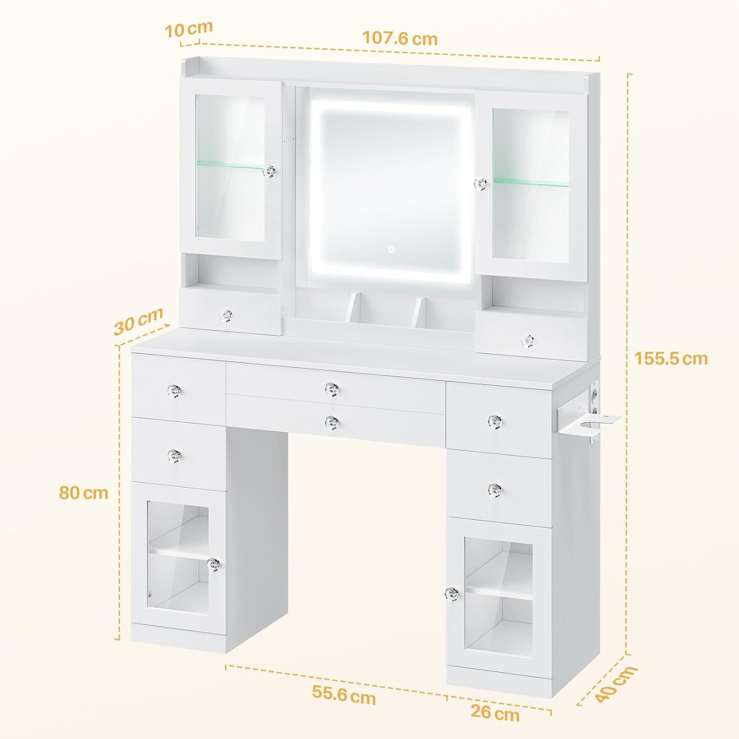 Dripex Schminktisch Großer Schminktisch mit Beleuchtung Steckdosen und Spie günstig online kaufen