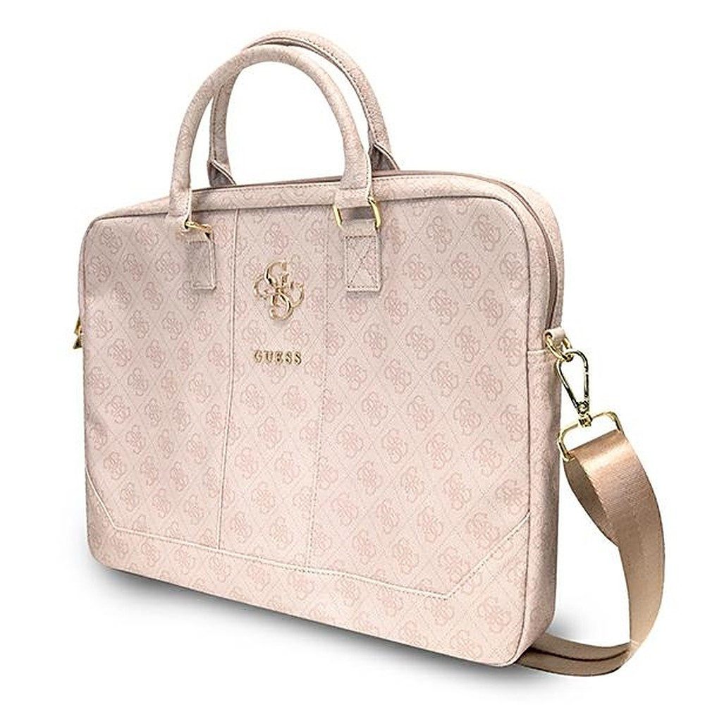 Guess Laptoptasche Businesstasche Aktentasche (Spar-Set, 1-tlg), Kofferriemen, Saffiano-Optik, goldfarbenes 4G-Logo