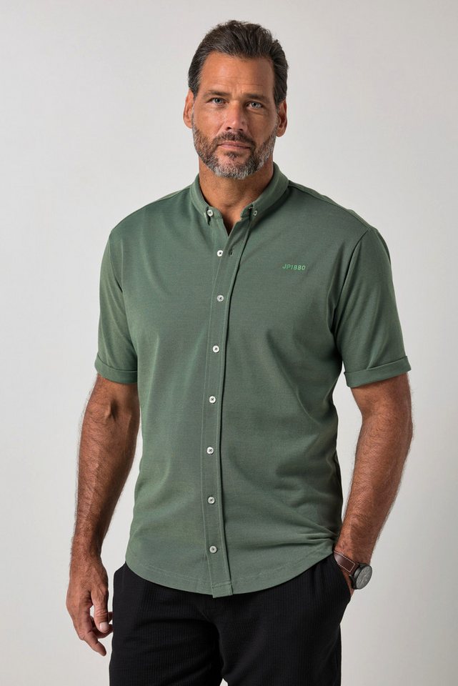 JP1880 Kurzarmhemd Hemd Halbarm extraleichter Piqué Buttondown-Kragen