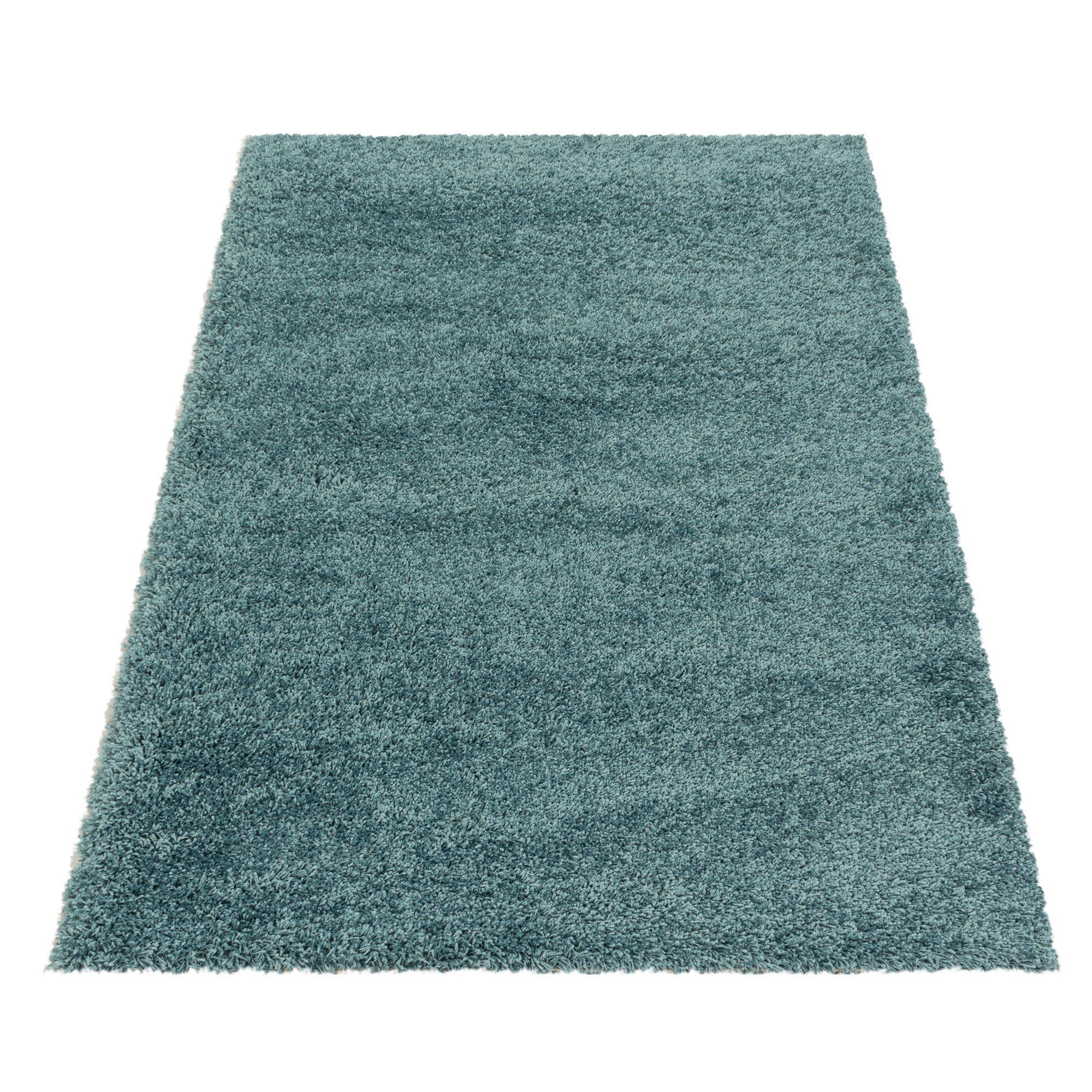 Hochflor-Teppich Shaggy Hochflorteppich Uni Aqua Wohnzimmer Langflorteppich, Angeycasa