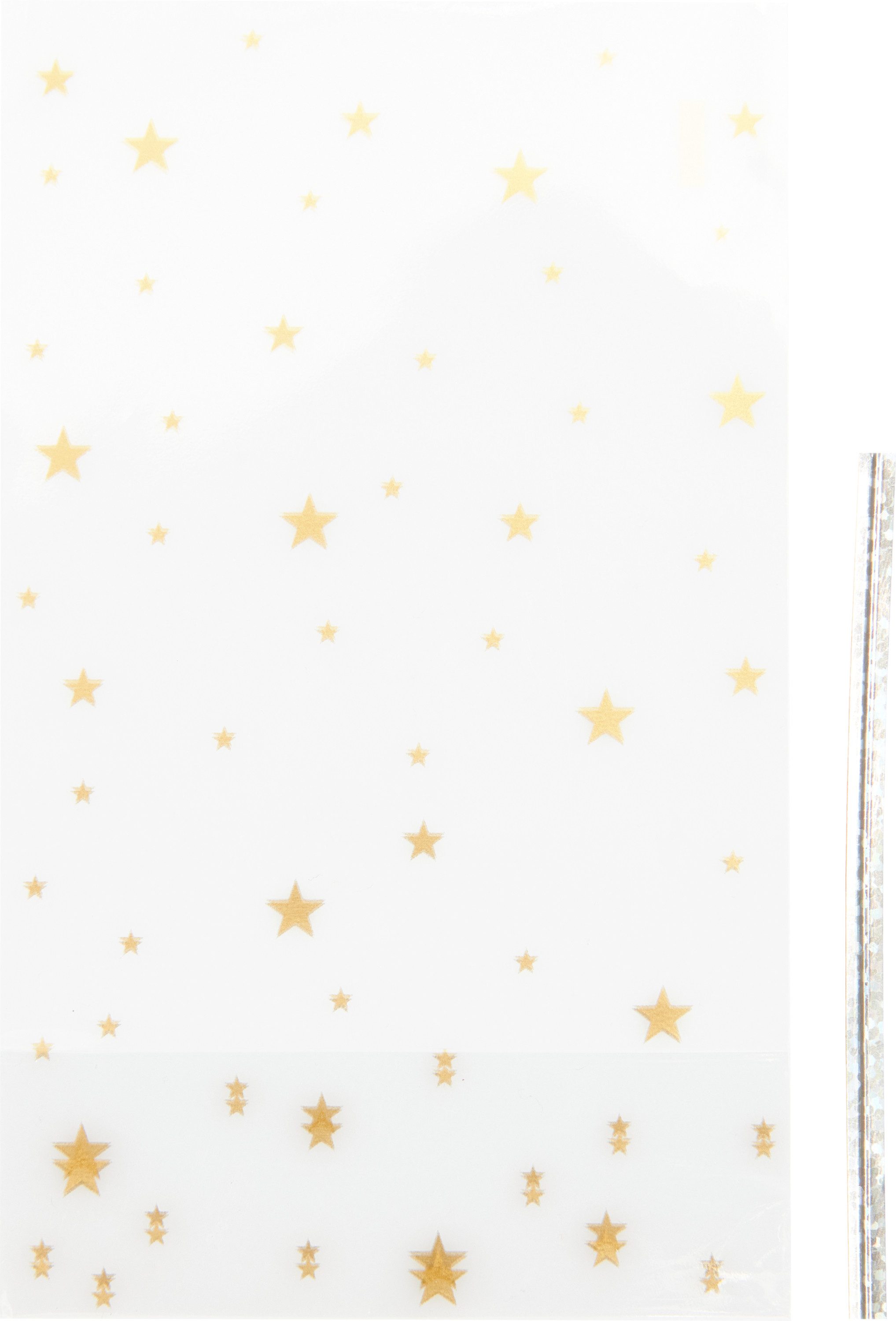 Rico Design Dekorationsfolie Bodenbeutel Goldene Sterne mit Verschlussstreifen, 10 Stück