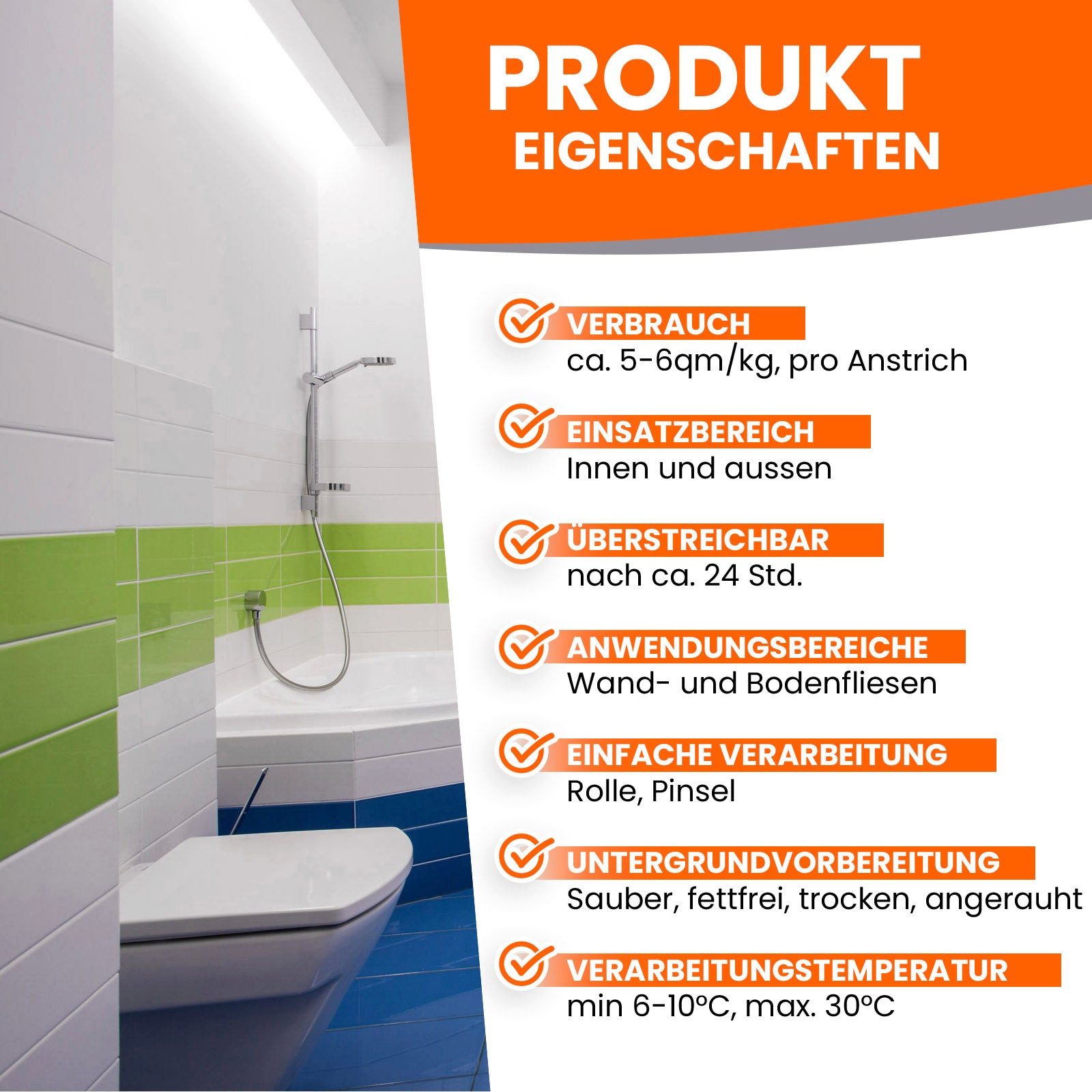 BEKATEQ Bodenversiegelung BK-721F 2K Epoxidharz Boden- und Wandfliesenlack, Boden- und Wandfliesen, Epoxidharz Fliesenfarbe geruchsarm, wasserfest
