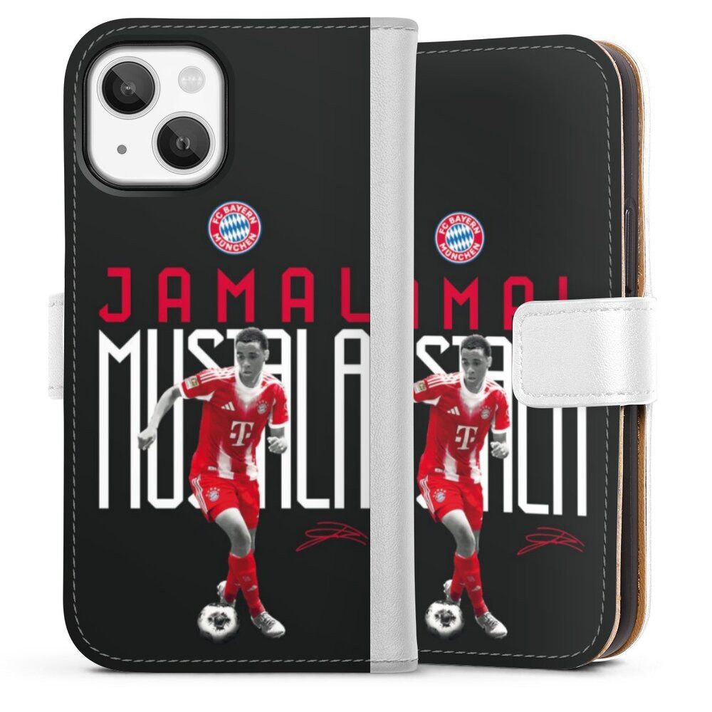 DeinDesign Handyhülle FC Bayern München Jamal Musiala Offizielles Lizenzprodukt, Apple iPhone 13 Mini Hülle Handy Flip Case Wallet Cover