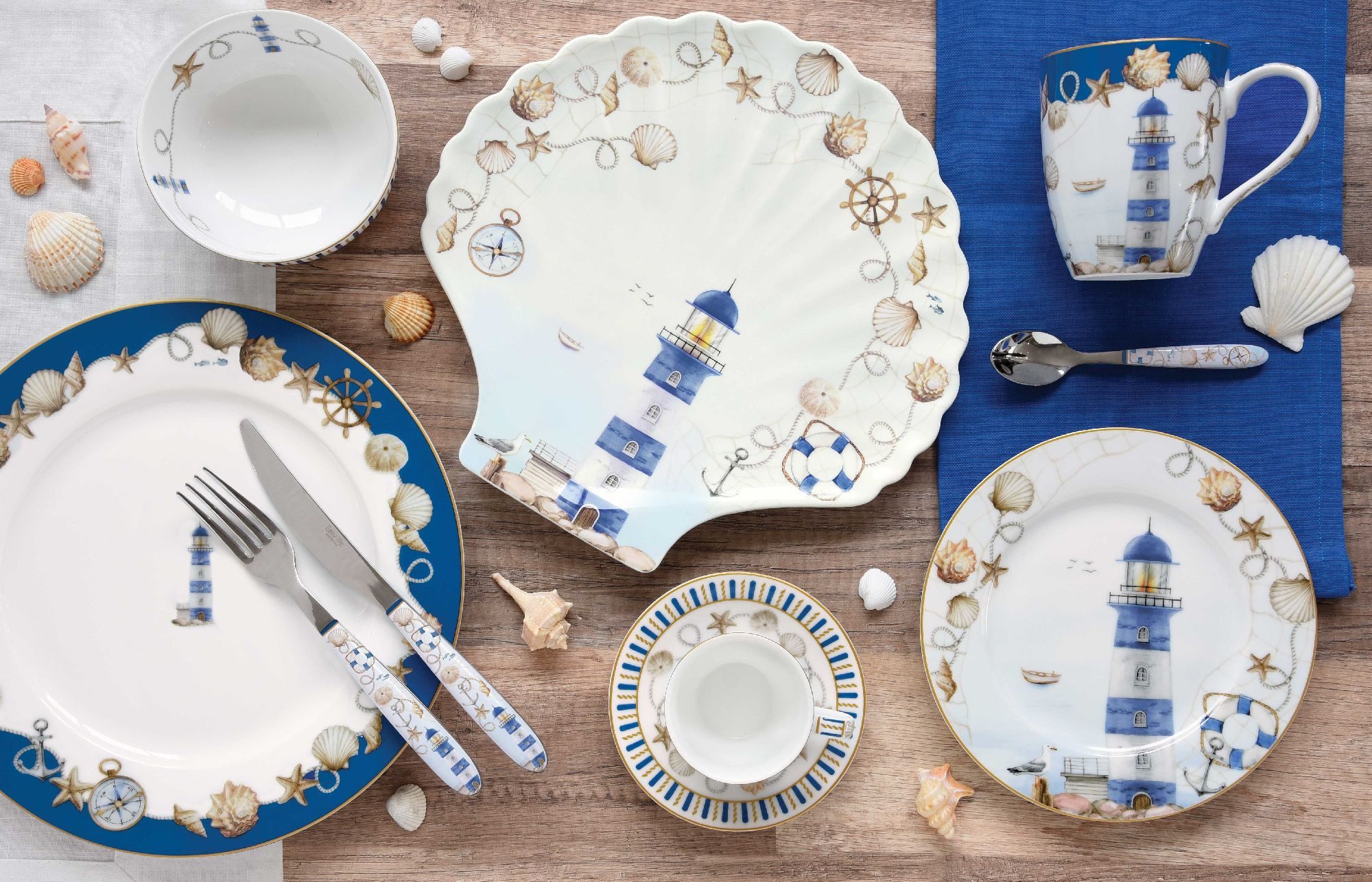 EasyLife Platzset Blue Lighthouse, Farbe: Mehrfarbig, Motiv: Leuchtturm günstig online kaufen