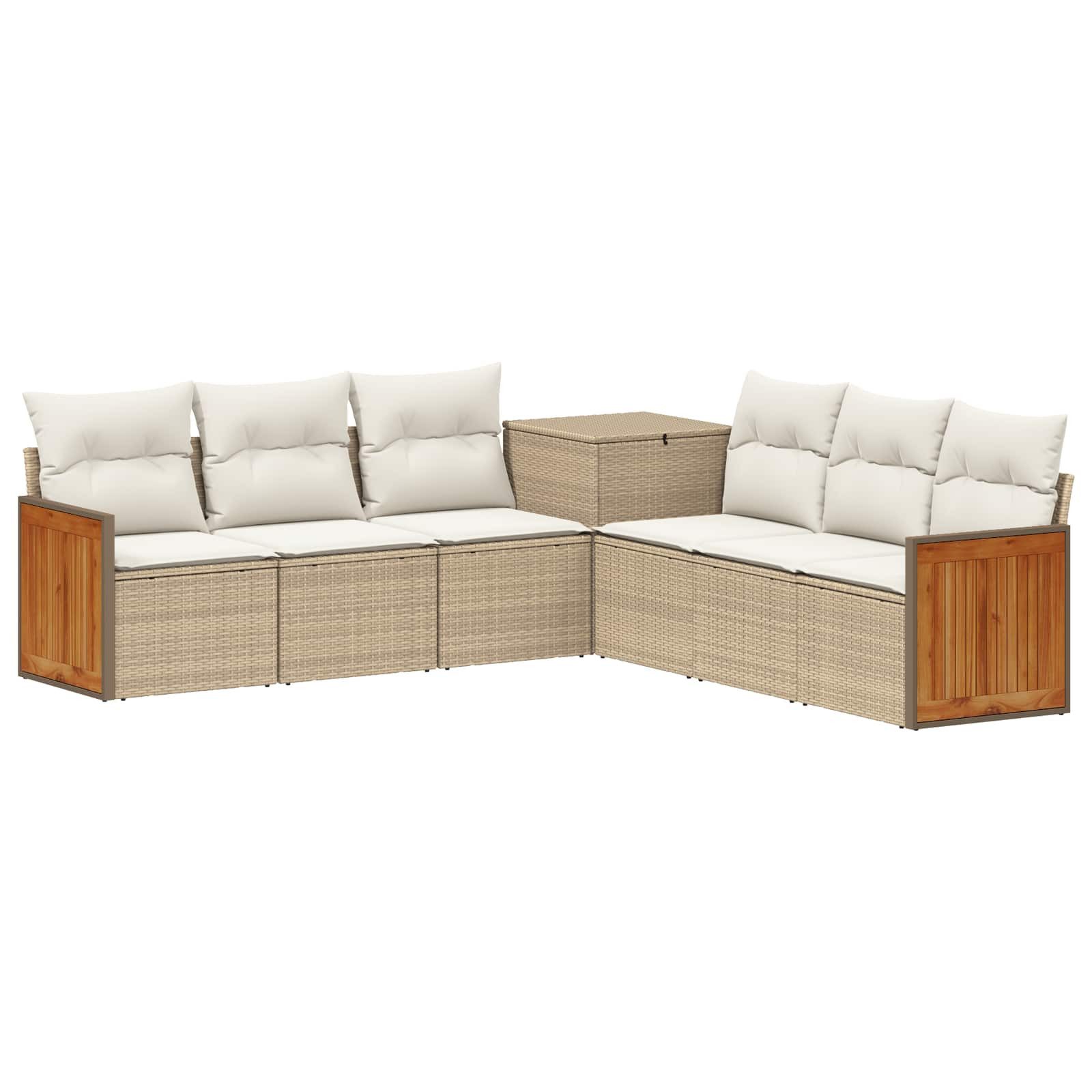 vidaXL Gartensofa Sofa Set 7 stk. Beige und Cremeweiß Polyrattan und Stahl, 7 Teile