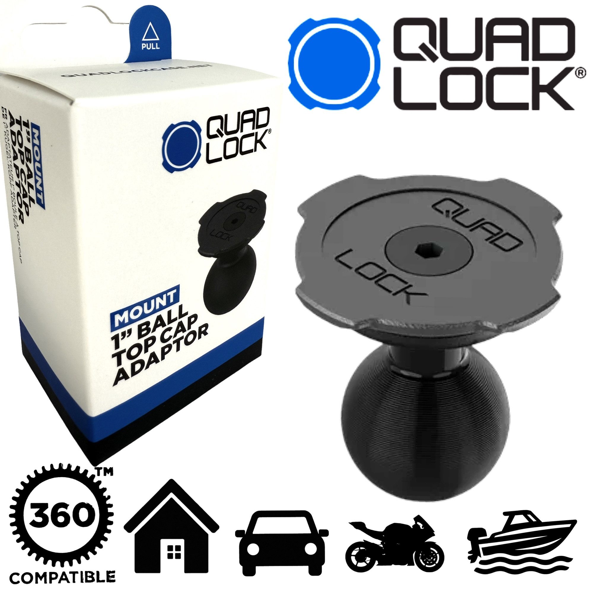 Quad Lock Handy-Halterung QUAD LOCK 360 20mm Ball Top Cap Adapter Gelenk Handy Aciton Cam Halter