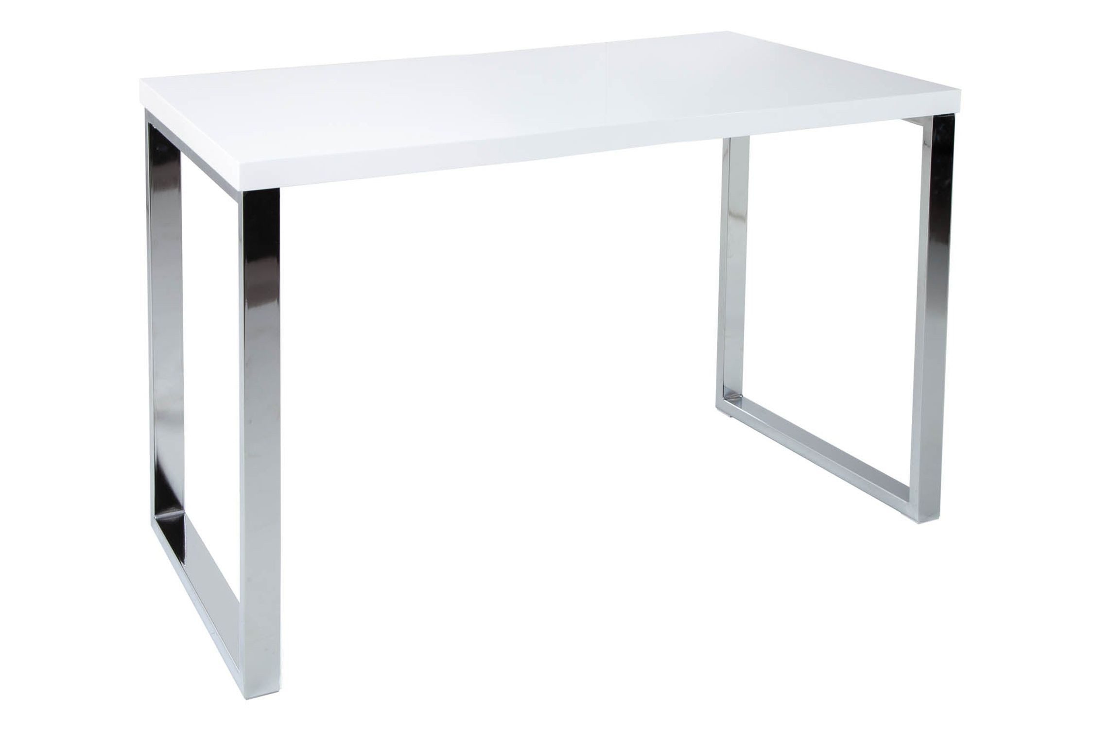 Licht-Erlebnisse Schreibtisch HOBART, aus Metall MDF in Weiß Hochglanz Chrom 120 x 75 x 60 cm (BxHxT)
