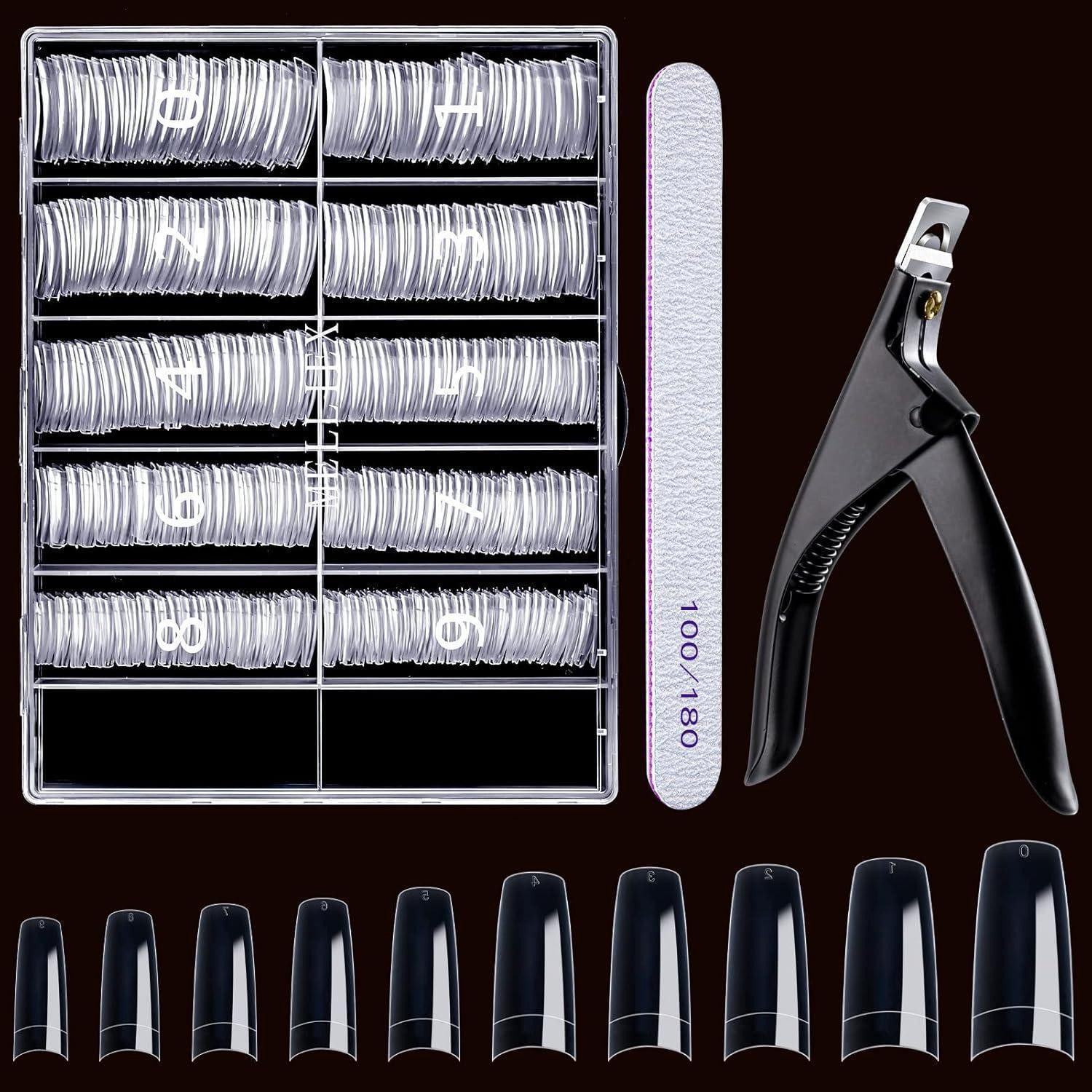 LuxusKollektion Kunstfingernägel Falsche Nägel 500 Stück Acryl Tips Nagelknipser Nagelfeile Transparent