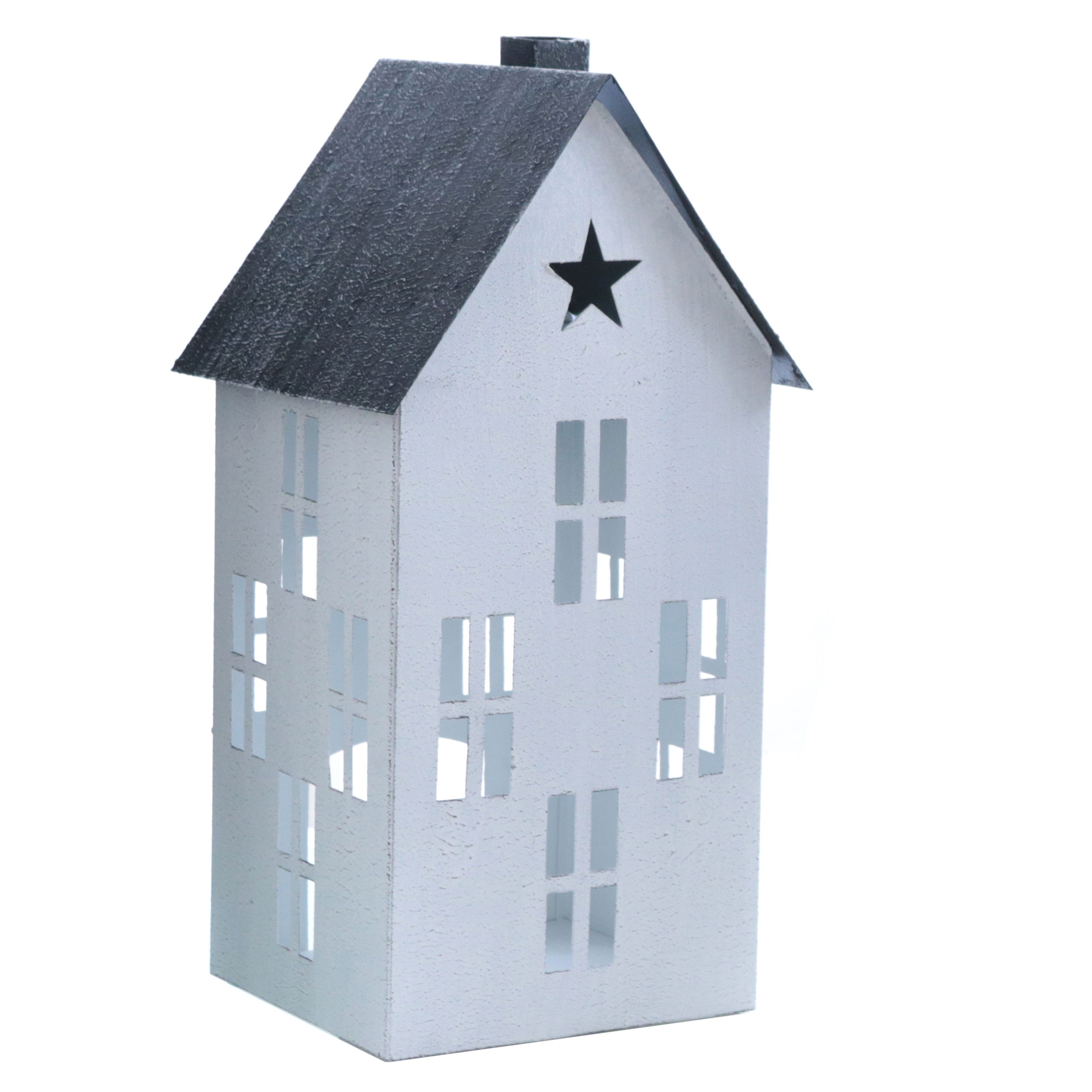 Spetebo Kerzenlaterne Metall Windlicht Deko / 3 mit Haus Lampion (Set, St., 3-teilig), Set weiß cm 3er Windlicht / Kerzenhalter 36 - 14 - 23 Außen Stern