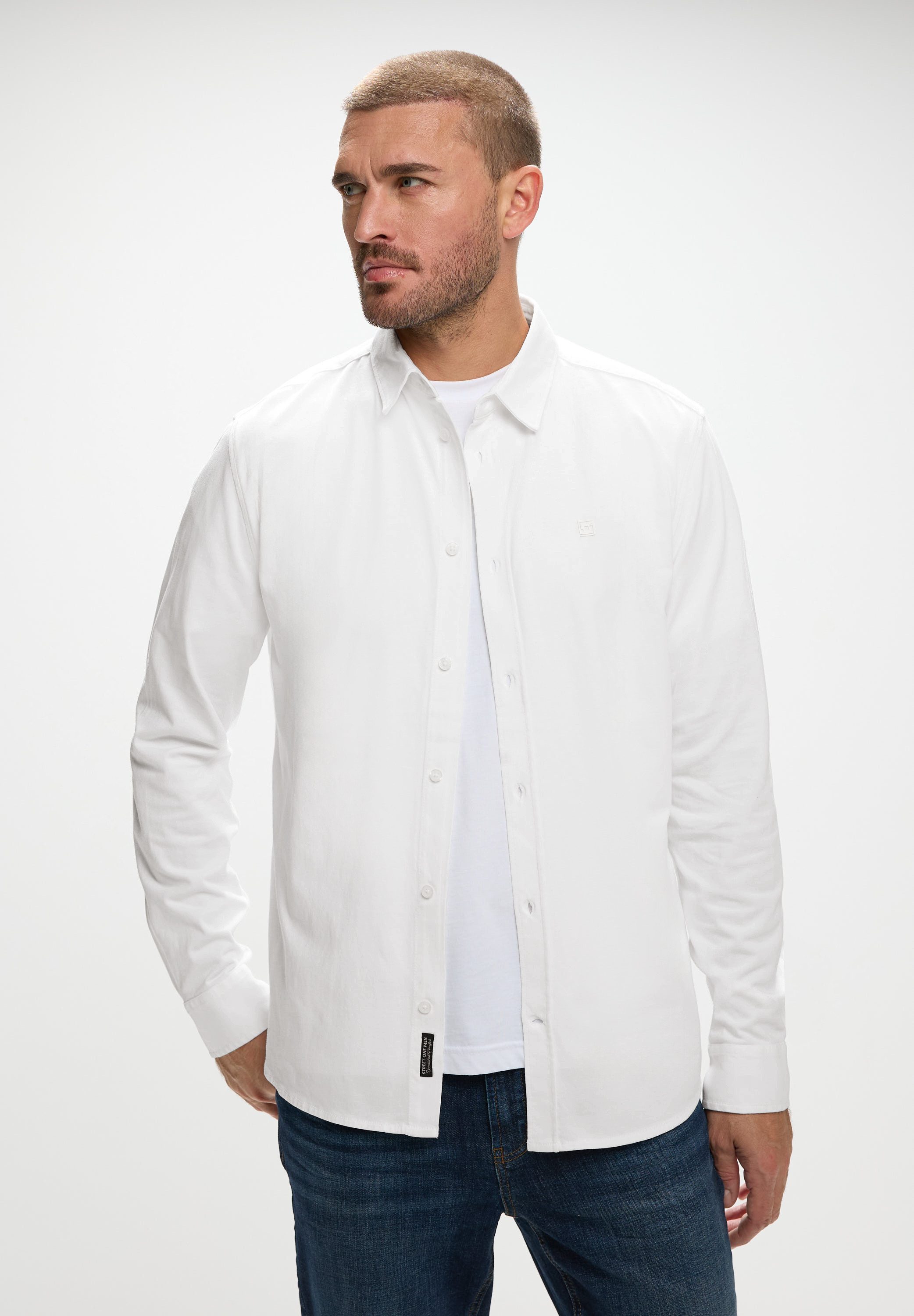 STREET ONE MEN Langarmhemd aus reiner Baumwolle günstig online kaufen