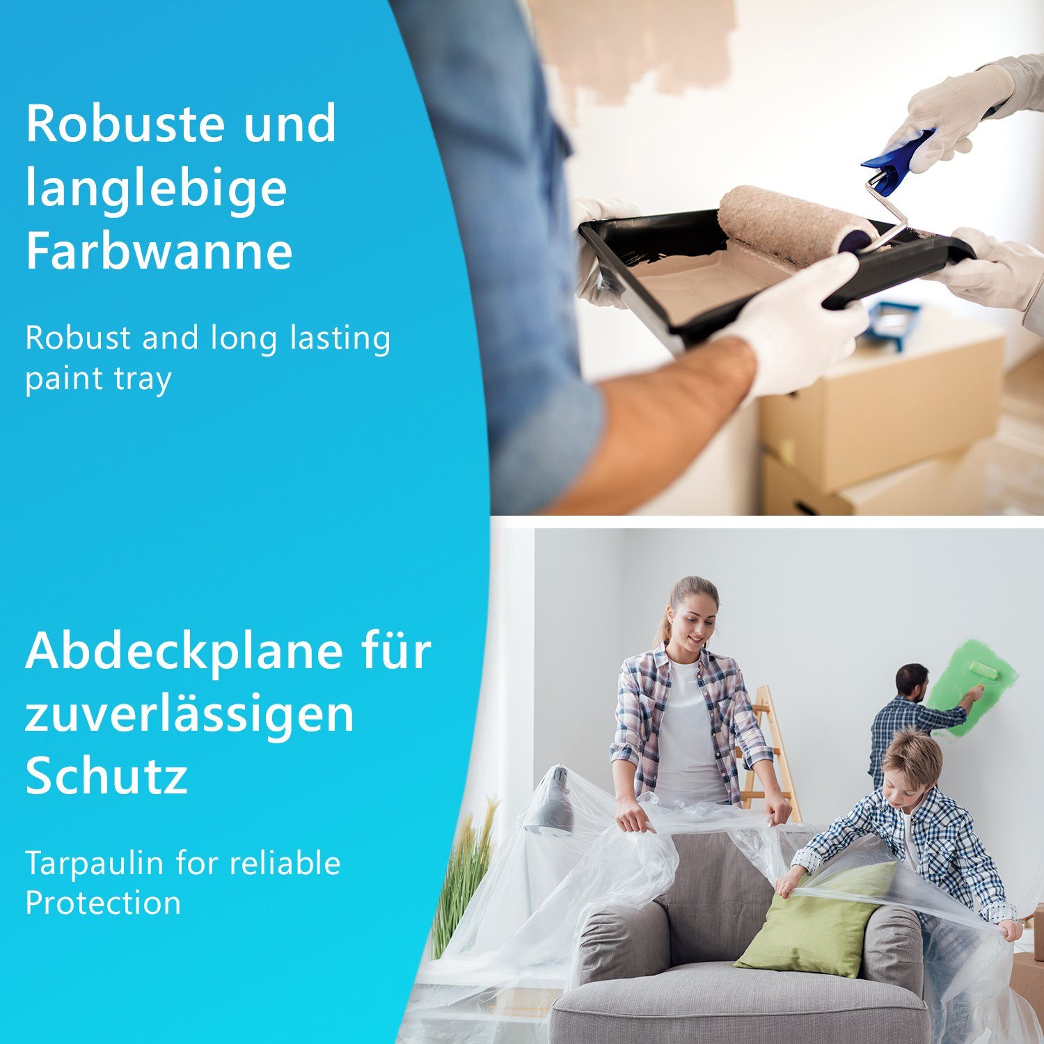 NYVI Malerset Maler Set Advance DIY - 15-teiliges Lackierset, (Set, 15-tlg., Farbwanne, Malerrollen, Pinsel, Abdeckplane uvm), Renovierungsset für Decken- und W – Bild 5 von 5