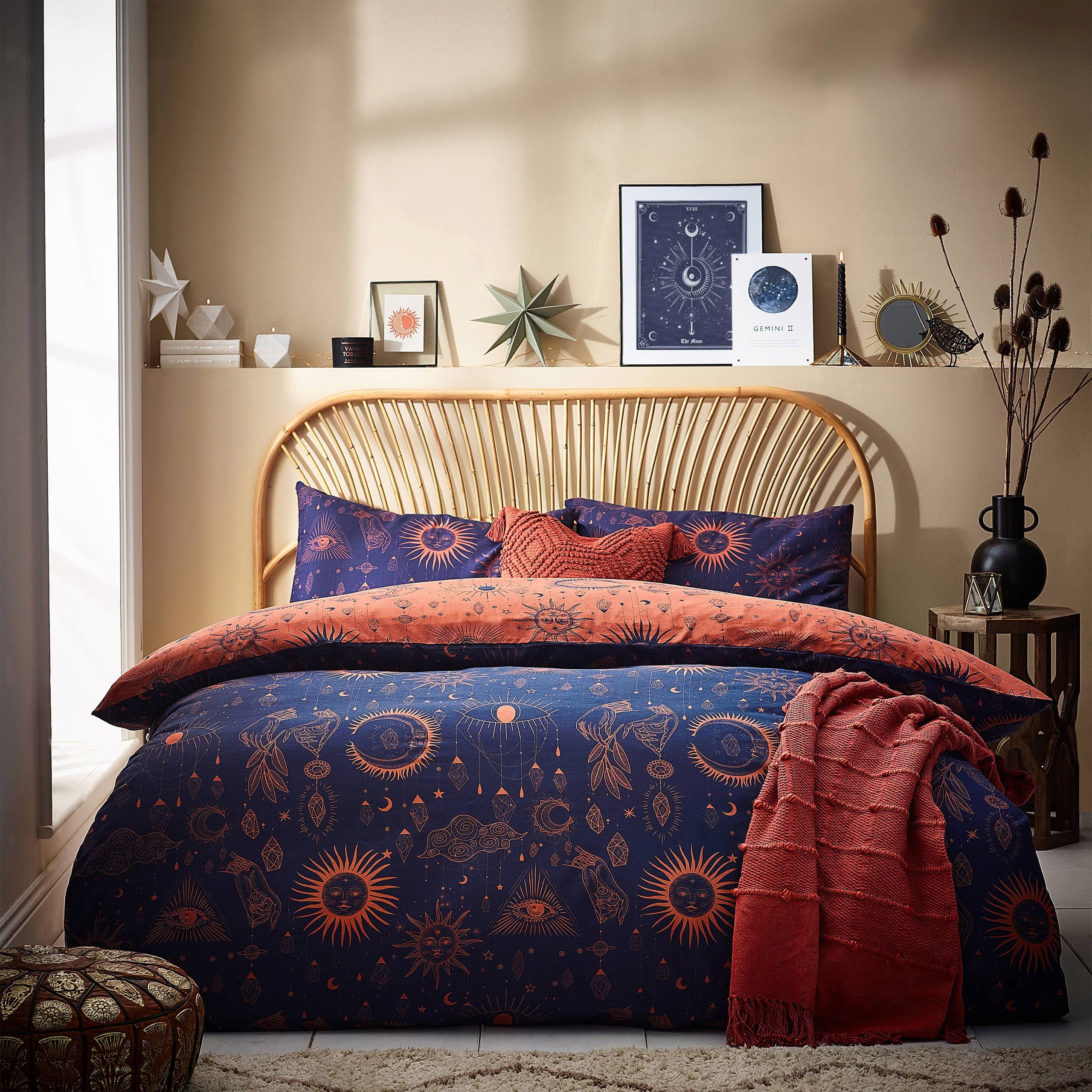 Riva Home Wendebettwäsche Ethno Bettbezug-Set „Constellation Celestial“ bronze Wendebettwäsche