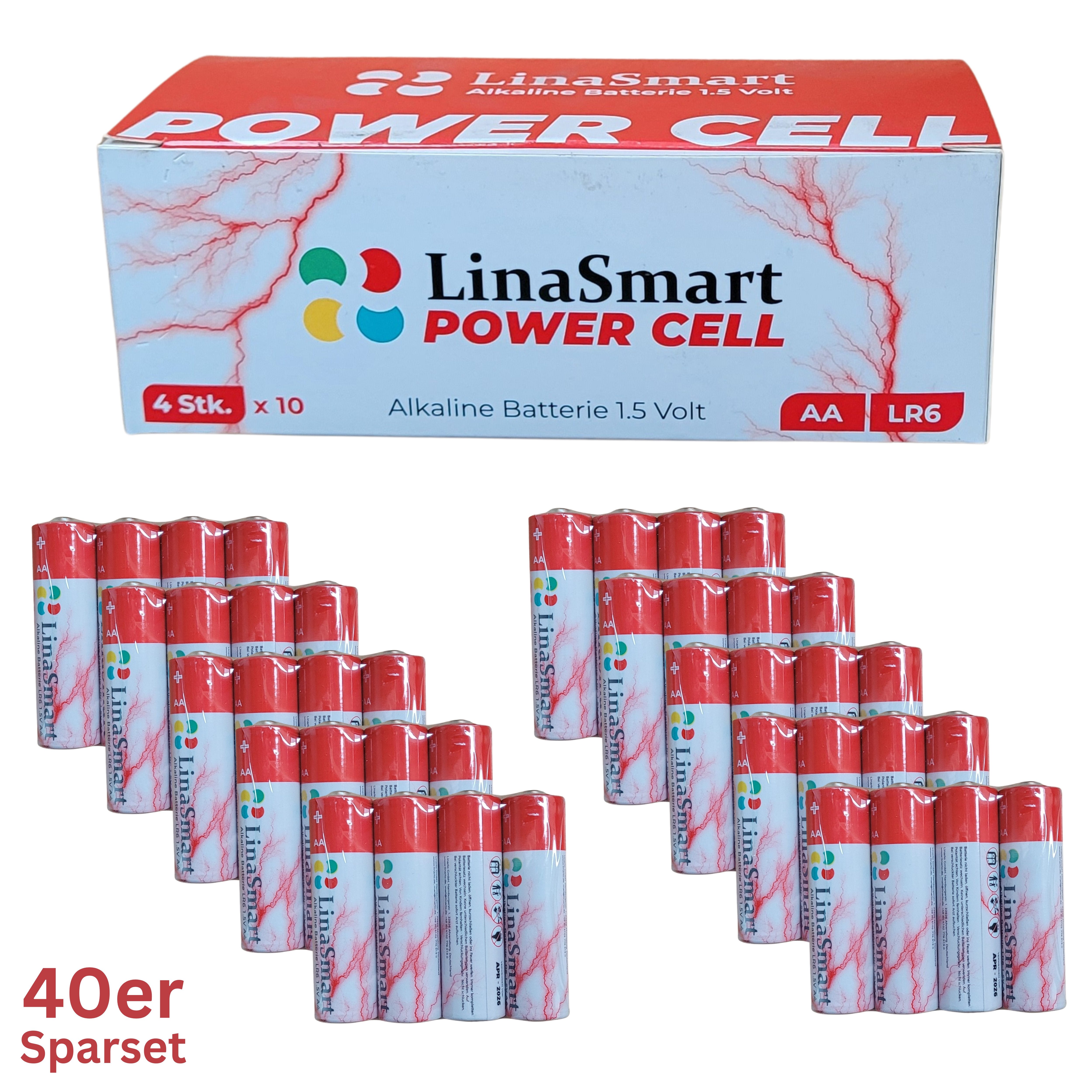 LinaSmart AA LR6 Power Cell Alkaline 1,5 V Batterie, LR6 (1,5 V, 40 St), Sparset