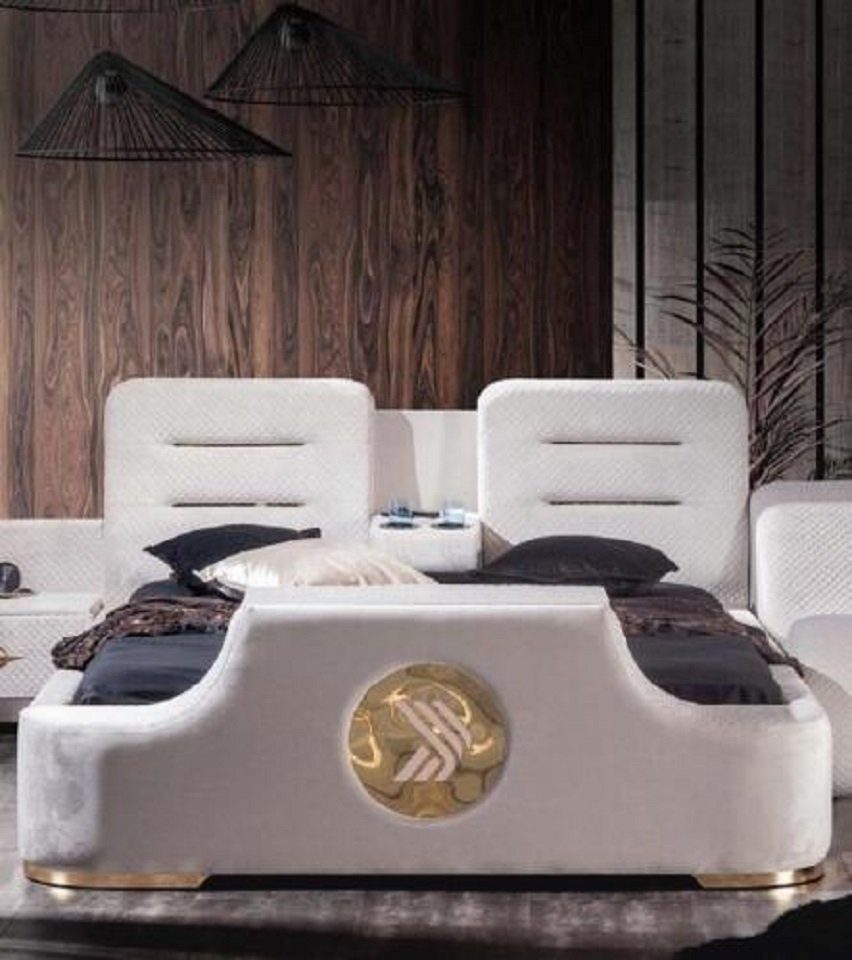 JVmoebel Bett Doppelbett Modern Luxus Hocker Multifunktion Design Polster Samt Neu
