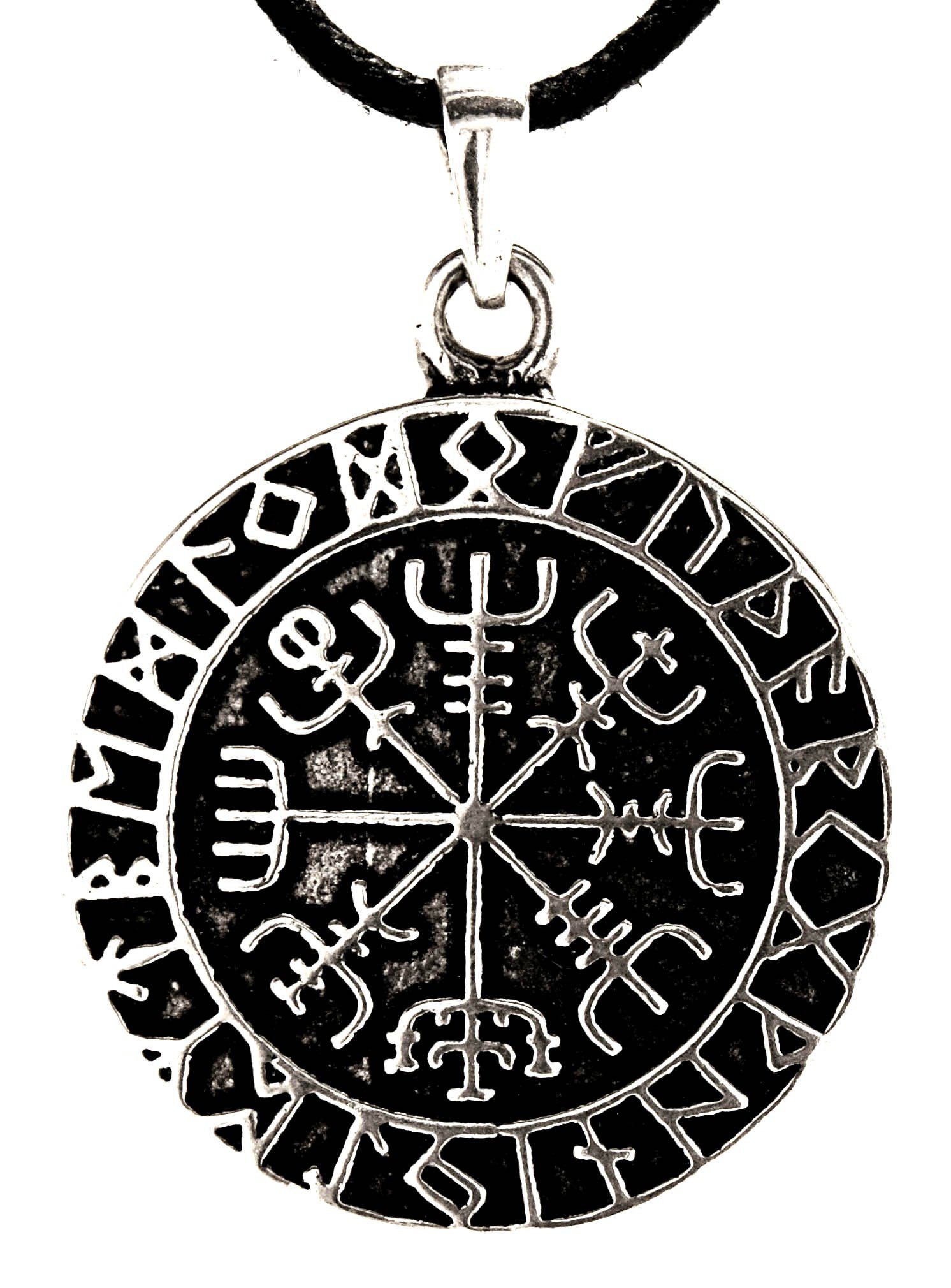 Anhänger Kettenanhänger of Ring Runen Leather Wikingerkompass Silber Vegvisir Kiss Rune