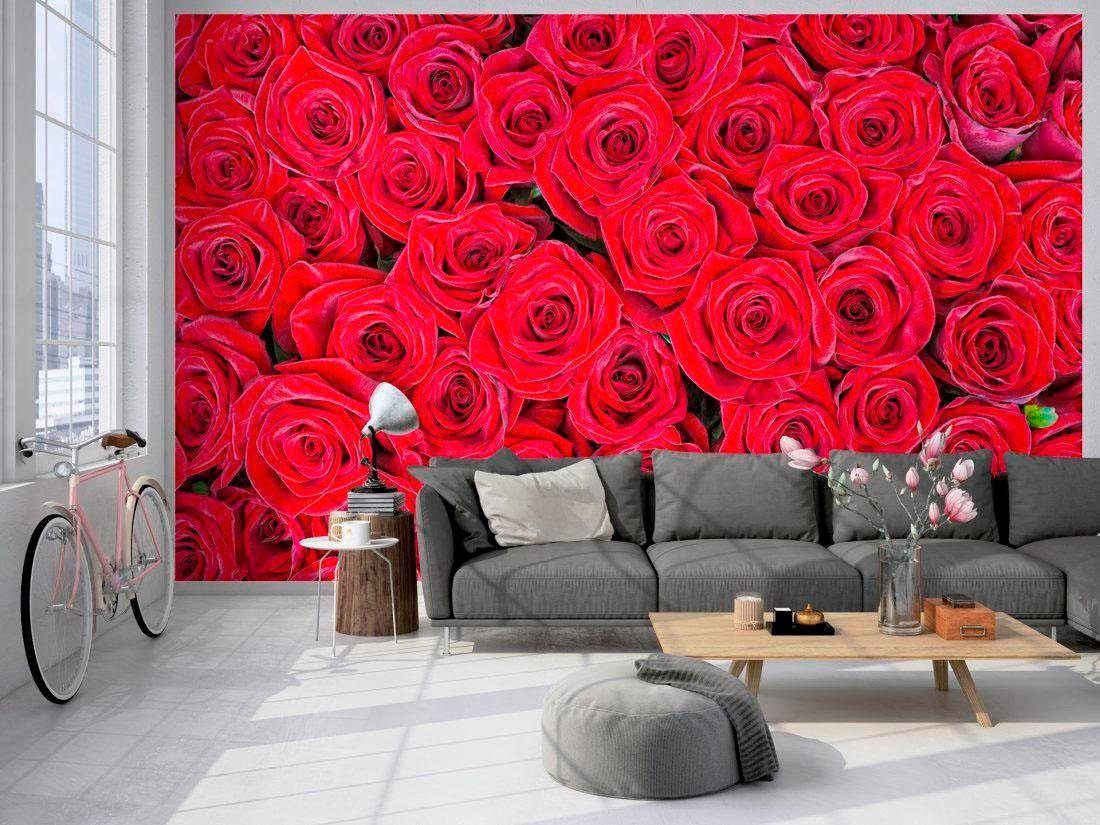living Wand, rote Fototapete (1 Schräge Vlies, Rosen, glatt, walls St),