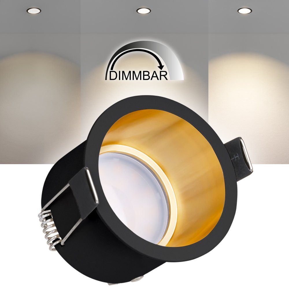 LEDANDO LED 10er extra Einbaustrahler Design mit flachem / Schwarz LED in Einbaustrahler Gold Set
