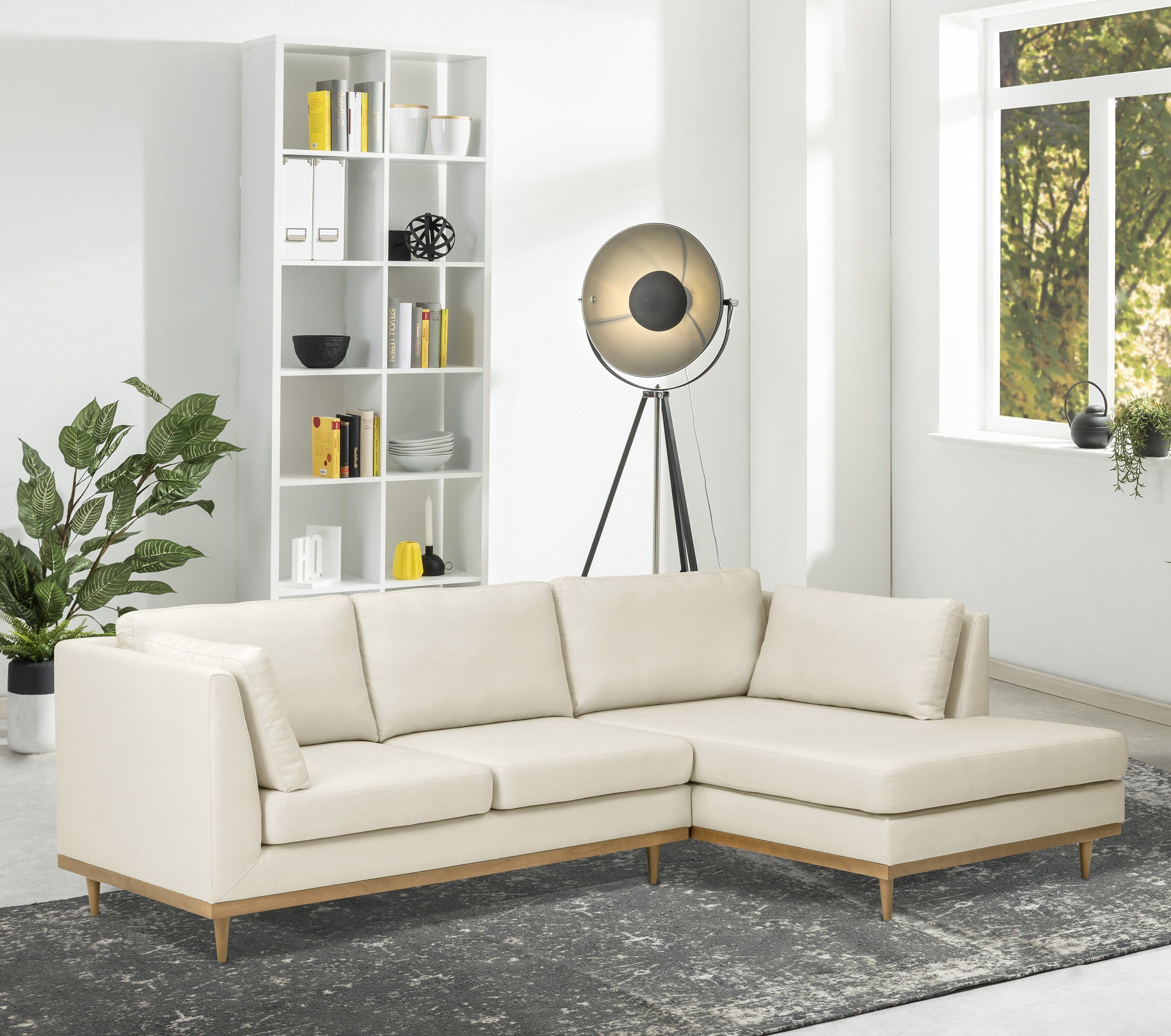 Max Winzer® Ecksofa Sofa Design Larsen Stück, im creme, 2-Sitzer skandinavischen 1 Ecksofa Flachgewebe rechts Sofa mit links