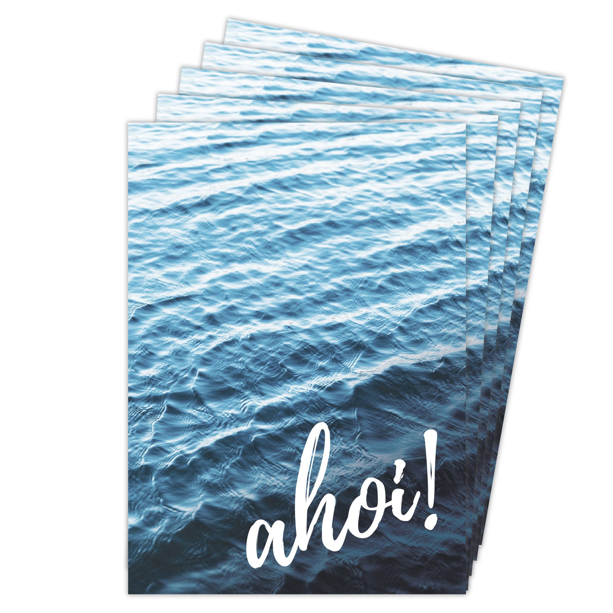 Deine Wörter Grußkarten Ahoi Postkartenset, 5 Karten, DIN A6, maritim, Geschenk