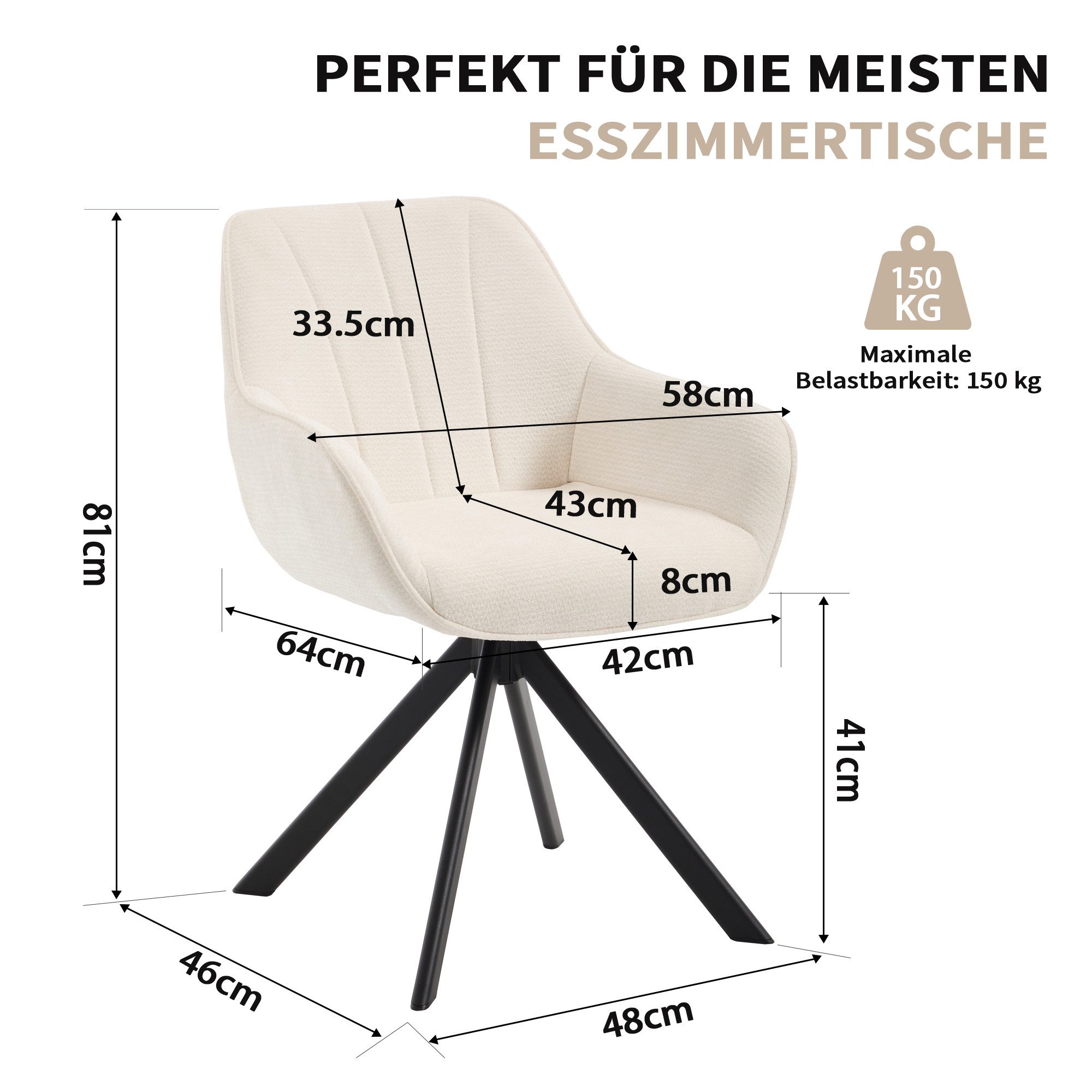 CANMOV Esszimmerstuhl 360° drehbarer Esszimmerstuhl mit Armlehnen, Esszimmersessel Set (4 St), drehstuhl, Esszimmerstühle drehbar mit Armlehnen