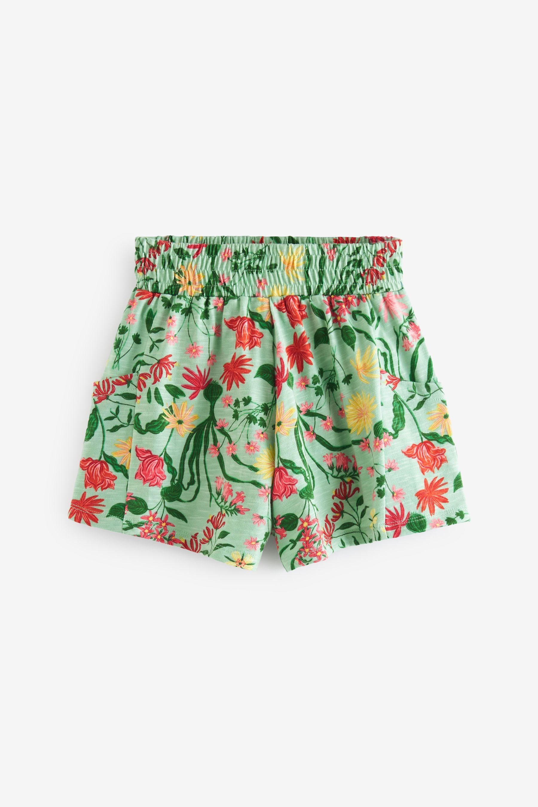 Next Sweatshorts genoppte Floral Red/Ecru (3-tlg) Jerseyshorts, White/Mint Green Weiche, 3er-Pack