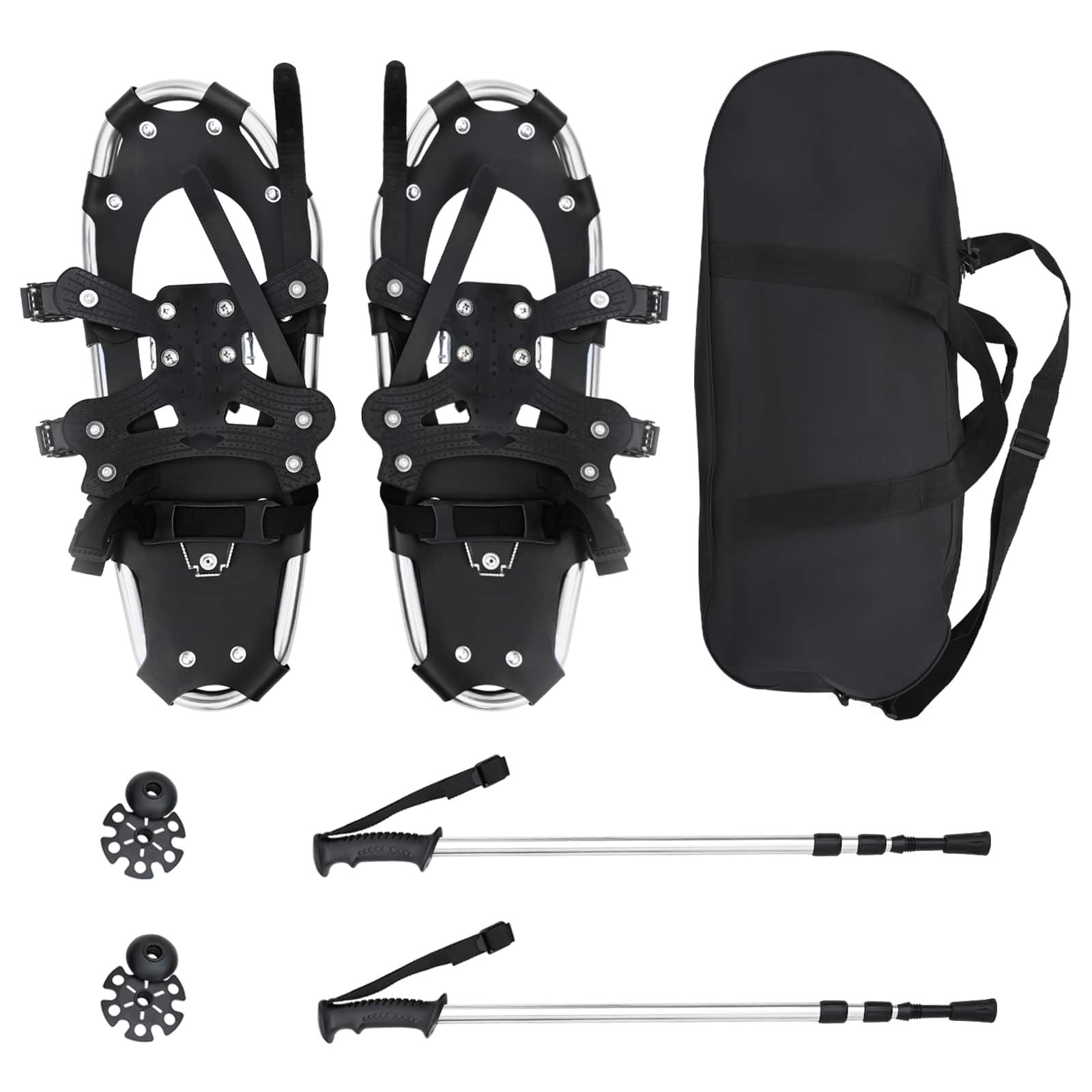 vidaXL Schneeschuhe 3 in 1 Schneeschuhe mit Wanderstöcken Silber und Schwarz (1-tlg)