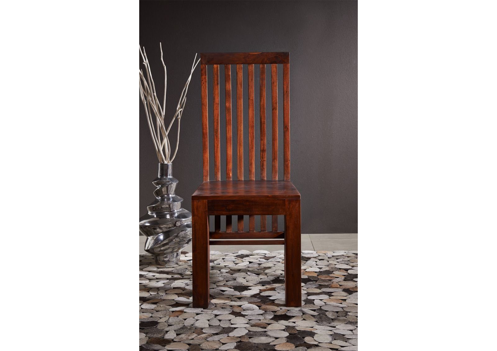 #26 Holzstuhl Stuhl nougat Akazie OXFORD Massivmoebel24 lackiert 46x46x109 dunkelbraun