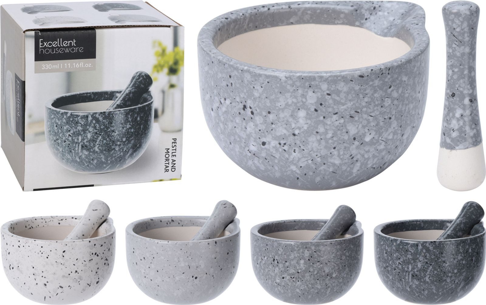 BURI Mörser Mörser aus Stein mit Stößel Marmor-Optik Kräutermörser Gewürzmörser