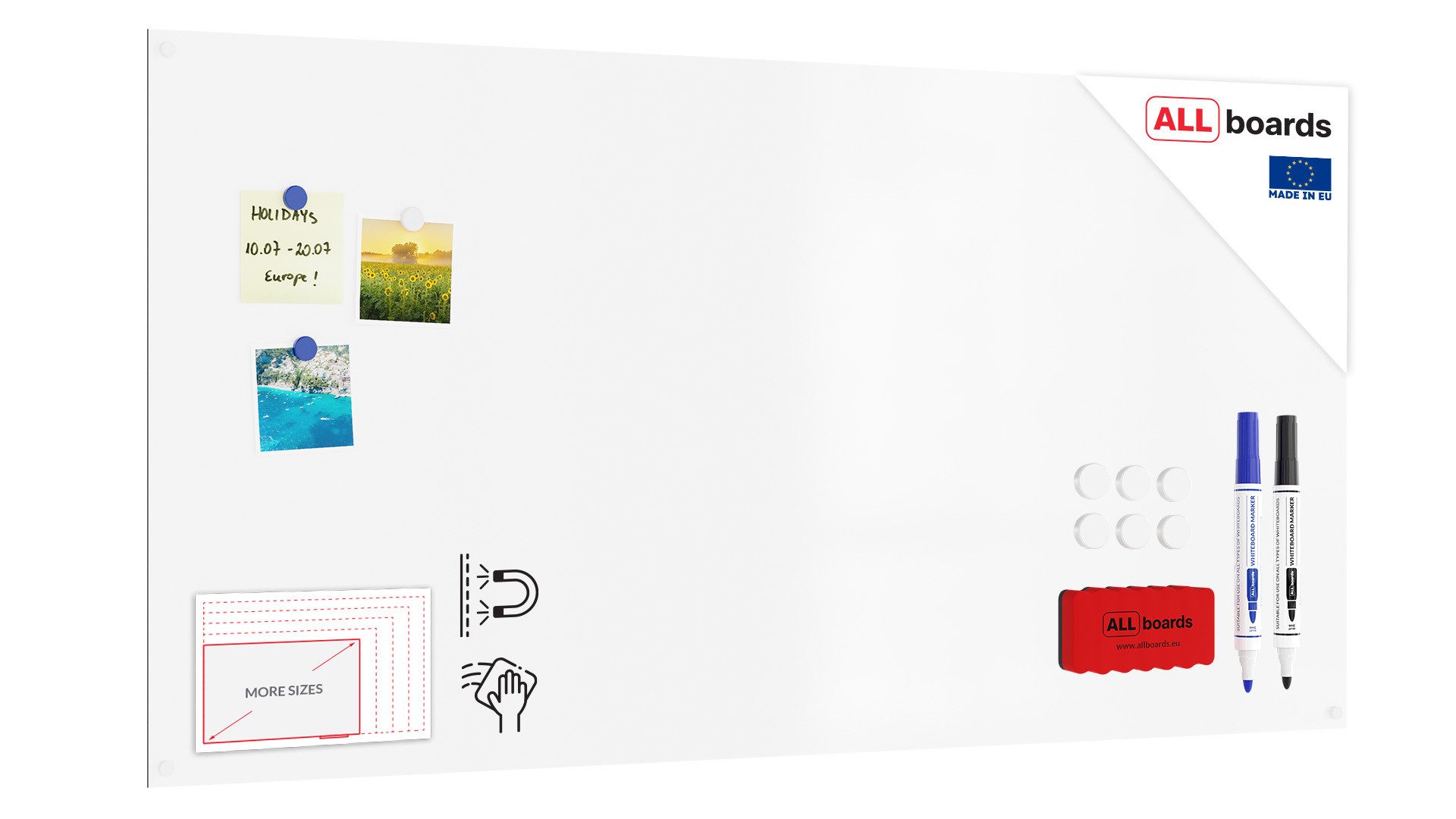 ALLboards Magnettafel Rahmenloses SLIMboard – Magnetisches trocken abwischbares Whiteboard