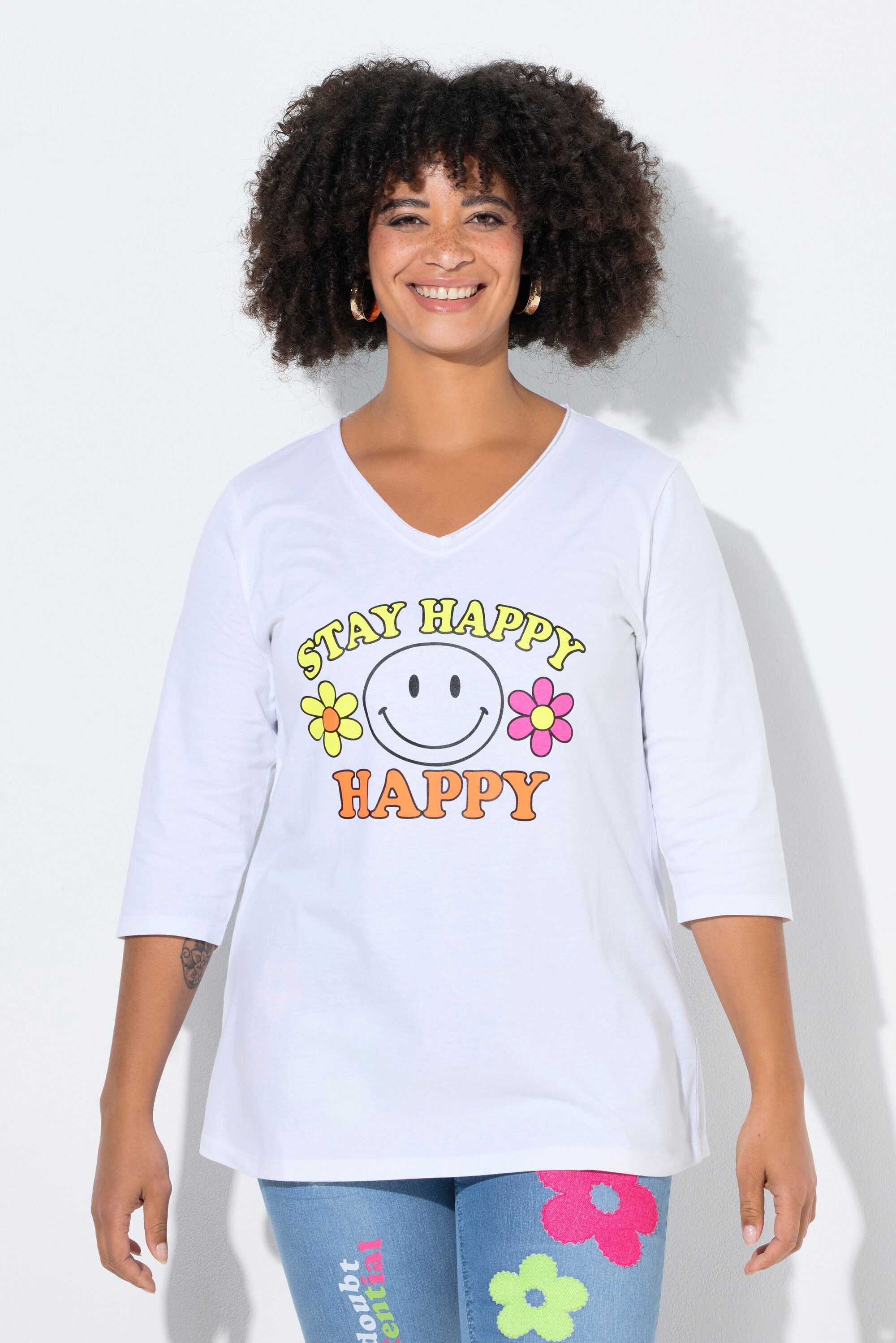 T-Shirt T-Shirt A-Linie Neon-Smiley 3/4-Ärmel