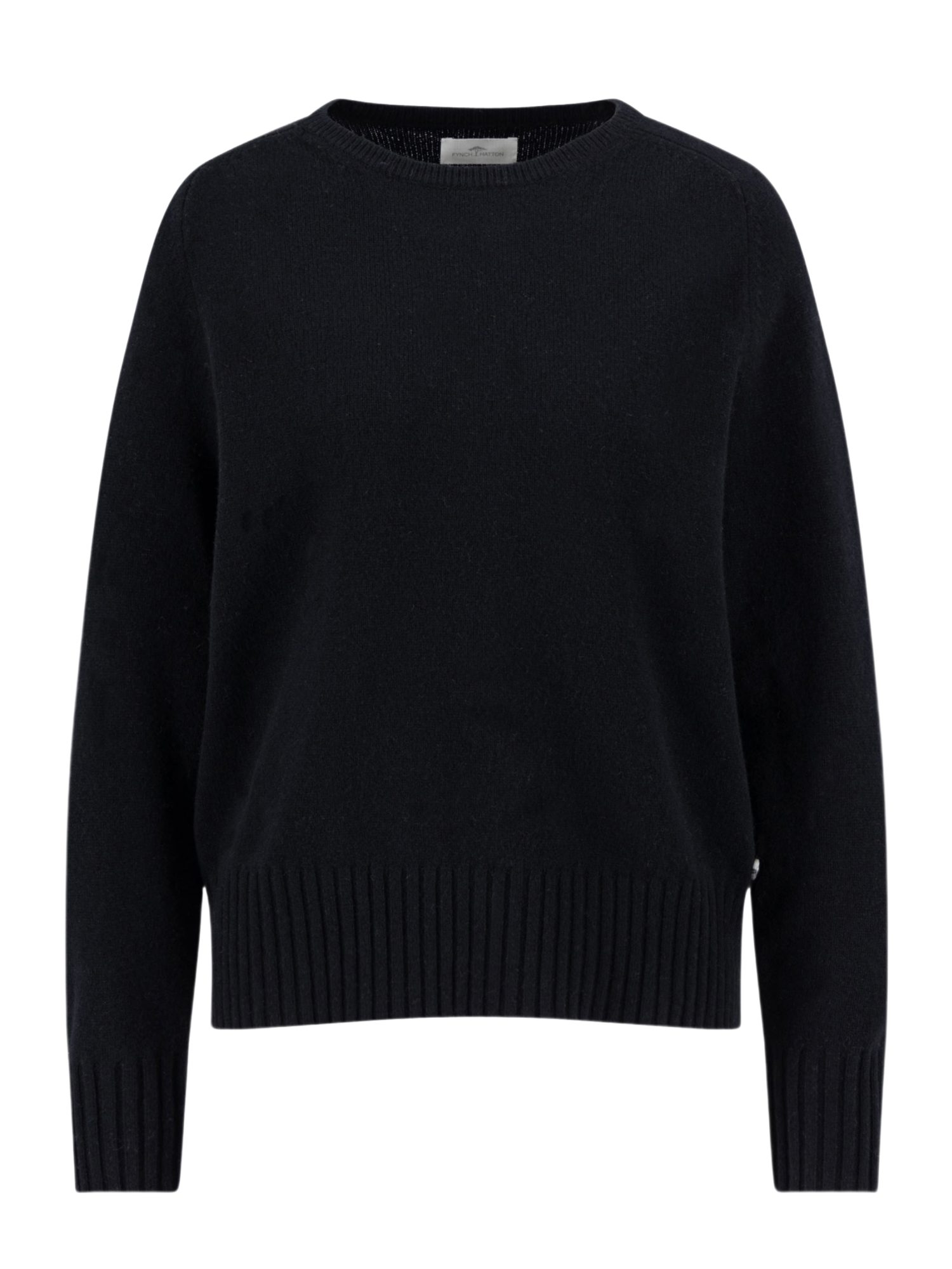 FYNCH-HATTON Strickpullover schwarz,Basic,Wolle,Unifarben,Rundhals,Lang,Regular Fit