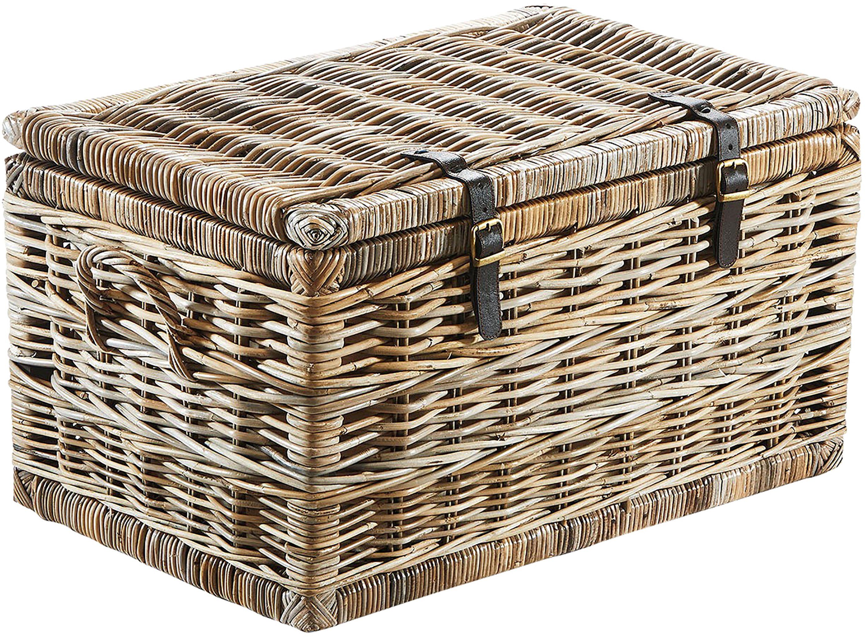 Truhe Sitztruhe aus Rattan Kubu grau mit Stoffeinsatz