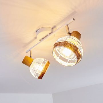 hofstein Deckenleuchte »Nalles« verstellbare Deckenlampe, Metall/Holz/Hanfseil, Weiß, ohne Leuchtmittel, Lampenschirme dreh-/schwenkbar, 2xE27, Gitter-Optik, chrom, Natur