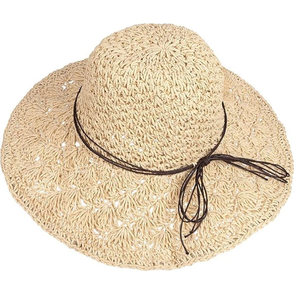 Zaewry Strohhut Breite Krempe Sonnenhut Sommerhut Damen Strandhut Faltbar Strohhut Einheitgröße wellenförmiger Rand