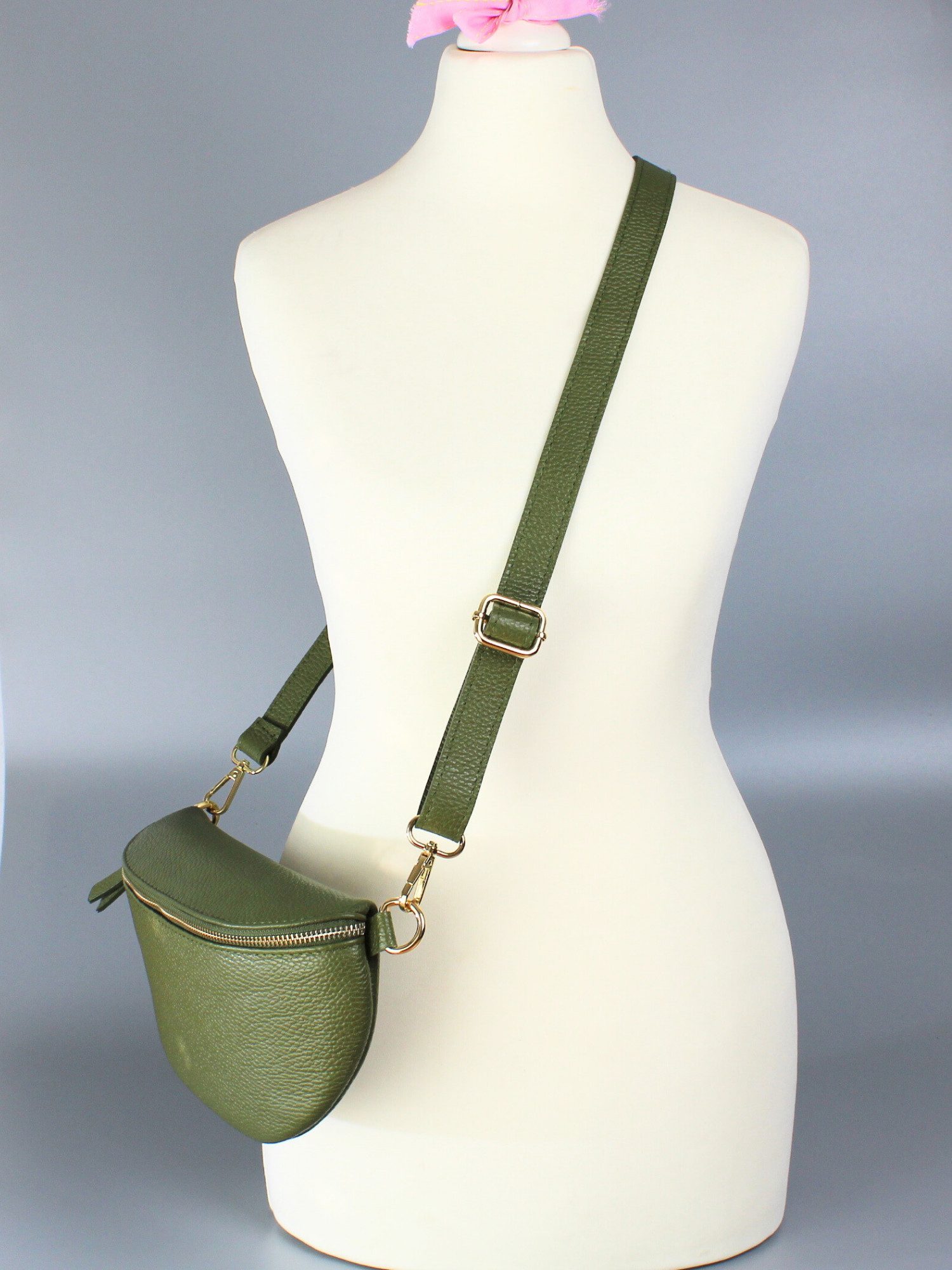 Adel Bags Bauchtasche Damen mit goldenem Reißverschluss, Bauchtasche Leder, hergestellt in Italien, mit 2 Riemen