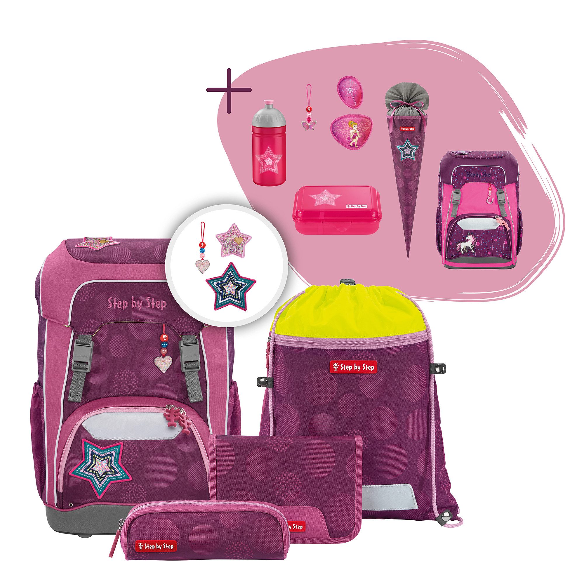 Step by Step Schulranzen Schulranzen-Set GIANT „Glamour Star Astra“, 10-tlg (5-teilig, 5-tlg)