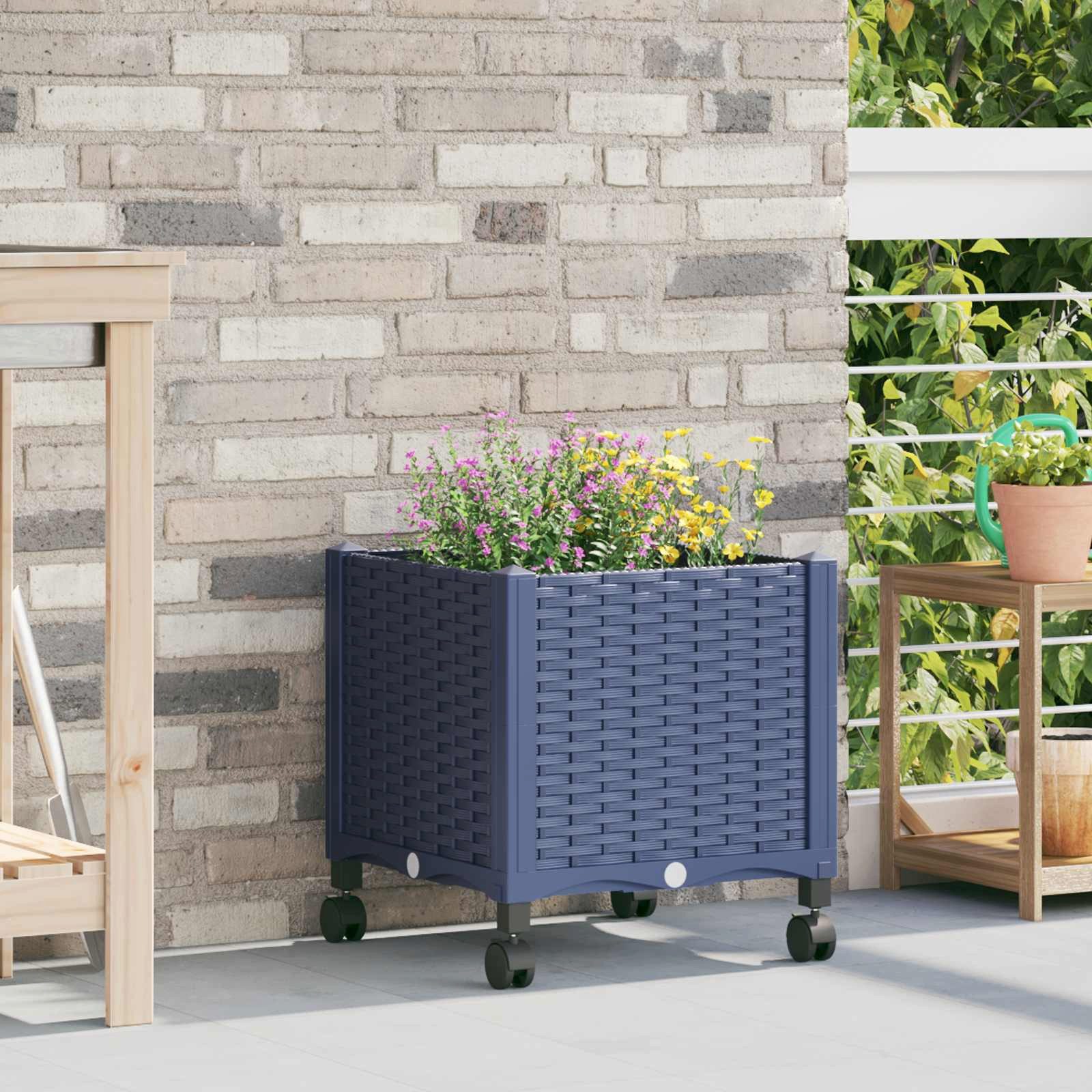 vidaXL Blumentopf Gartenpflanzer mit Rädern Blaugrau 40 x 40 x 48 cm PP (1 St)
