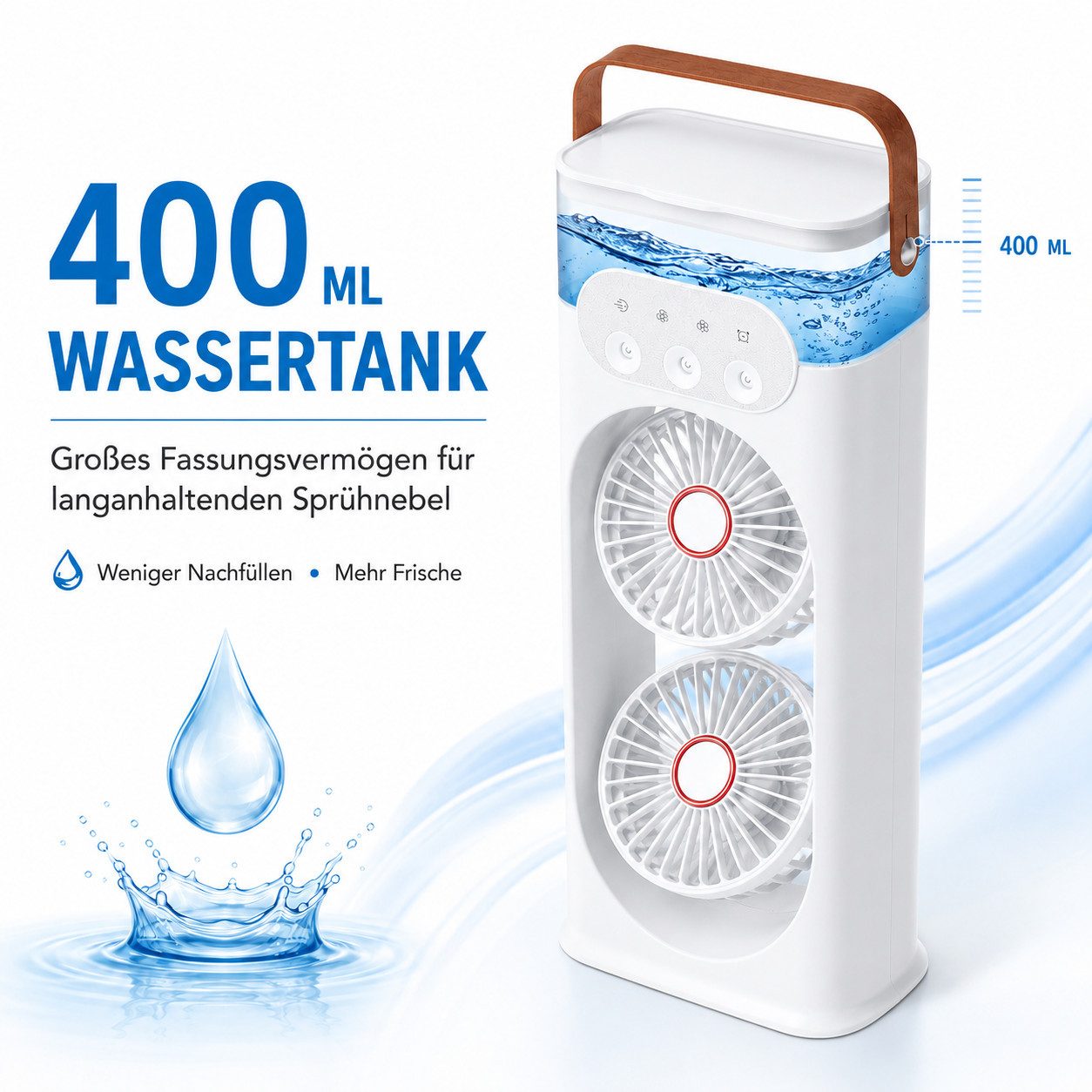 MOPUEA Ventilatorkombigerät Tragbarer Luftkühler Ventilator Multifunktion-Kühlgebläse, Mobiler Luftkühler mit Wasserkühlung, 400ML Wassertank – Bild 4 von 5
