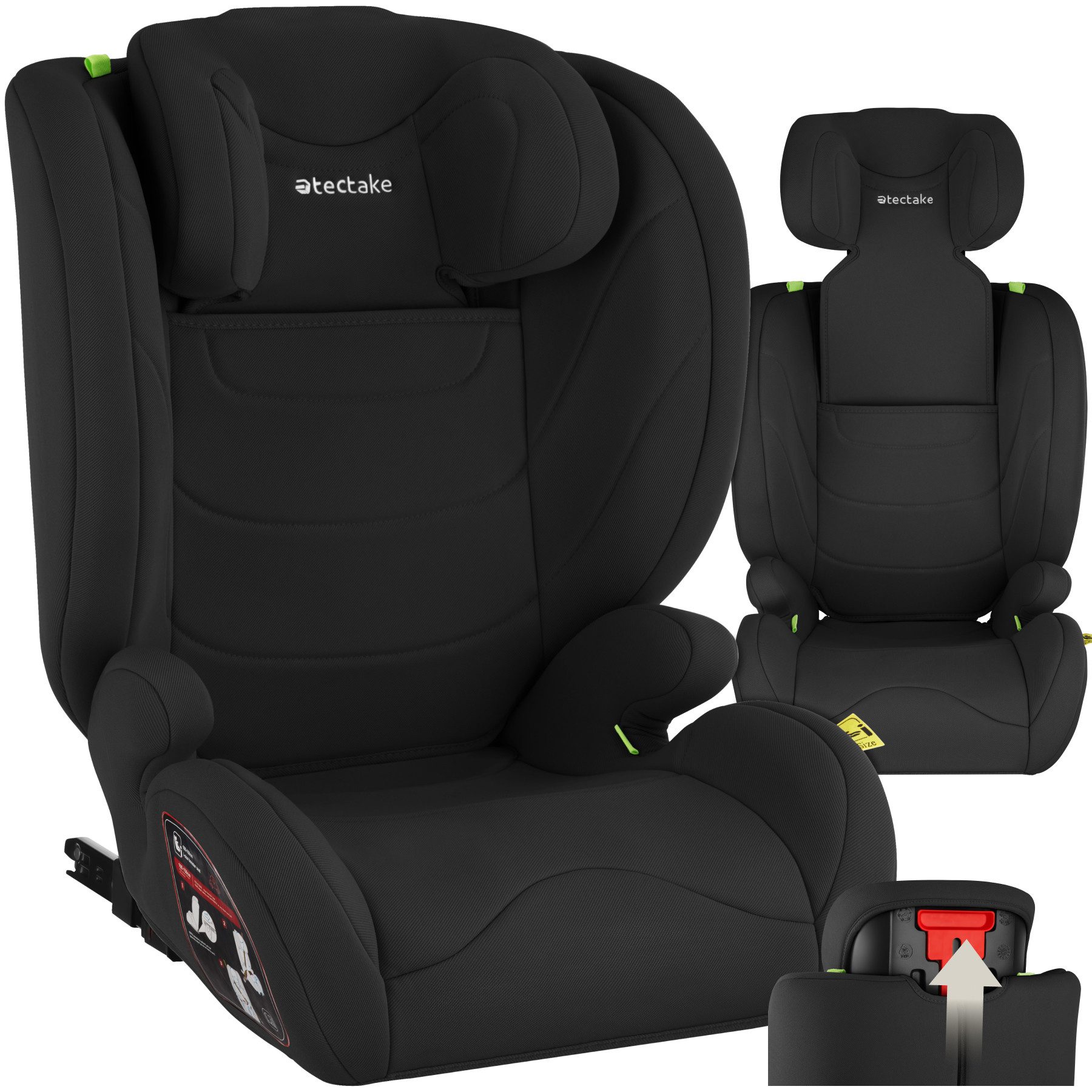 tectake Autokindersitz Sicherheitssitz, 100–150 cm, Belastbarkeit 36 kg, (Autositz für Kinder Levi), i-Size, ISOFIX, Seitenaufprallschutz, Kopfstütze verstellbar