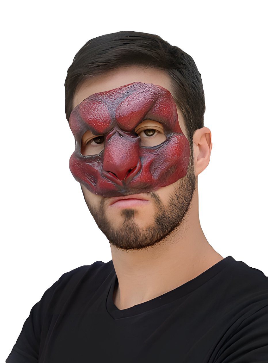 Ghoulish Productions Kostüm Roter Dämon Teilmaske zum Ankleben, Anklebbare Latexmaske für einen realistischeren Effekt